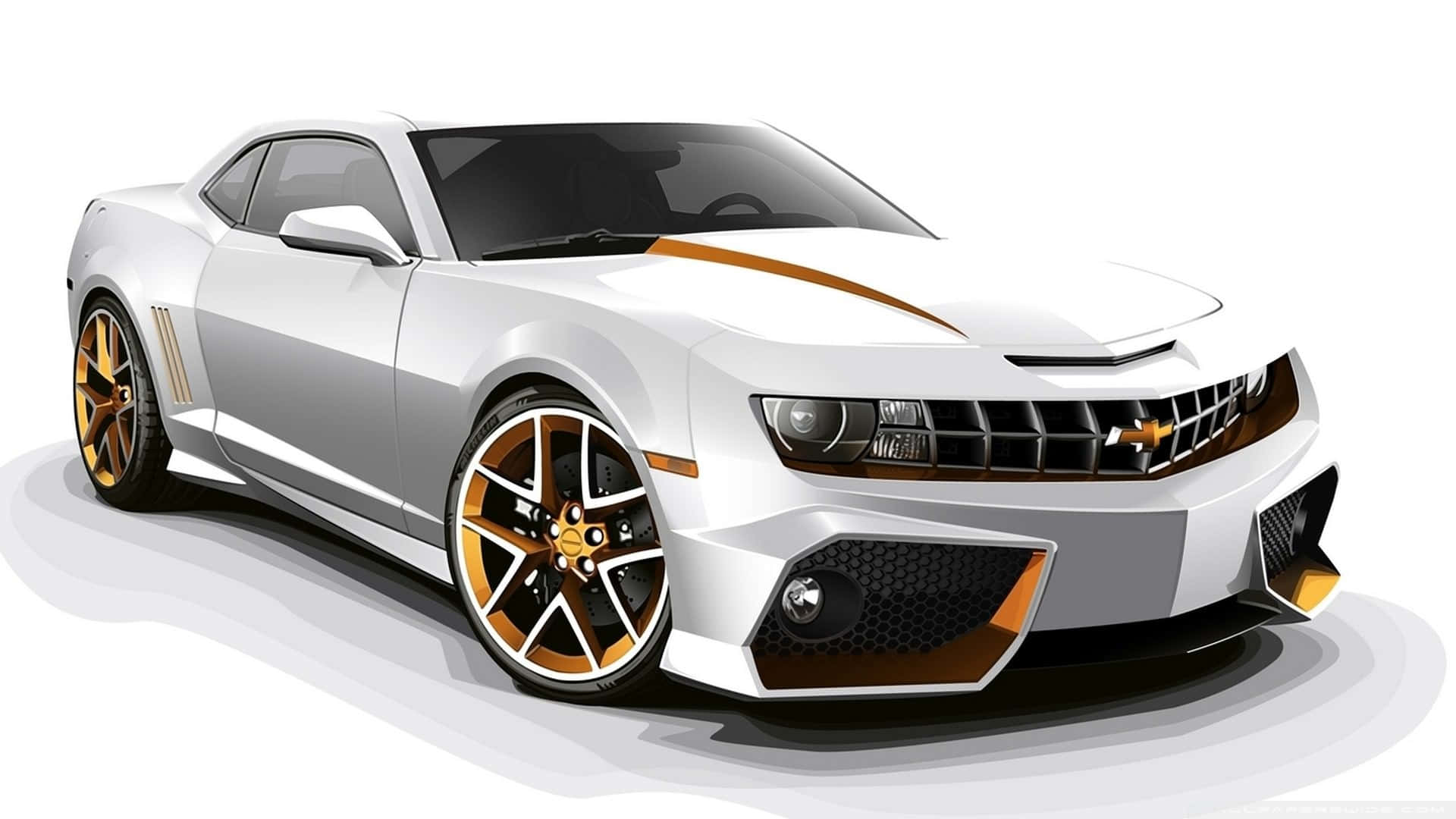 white sports car, gold accents, black rims, Full HD Desktop Wallpaper