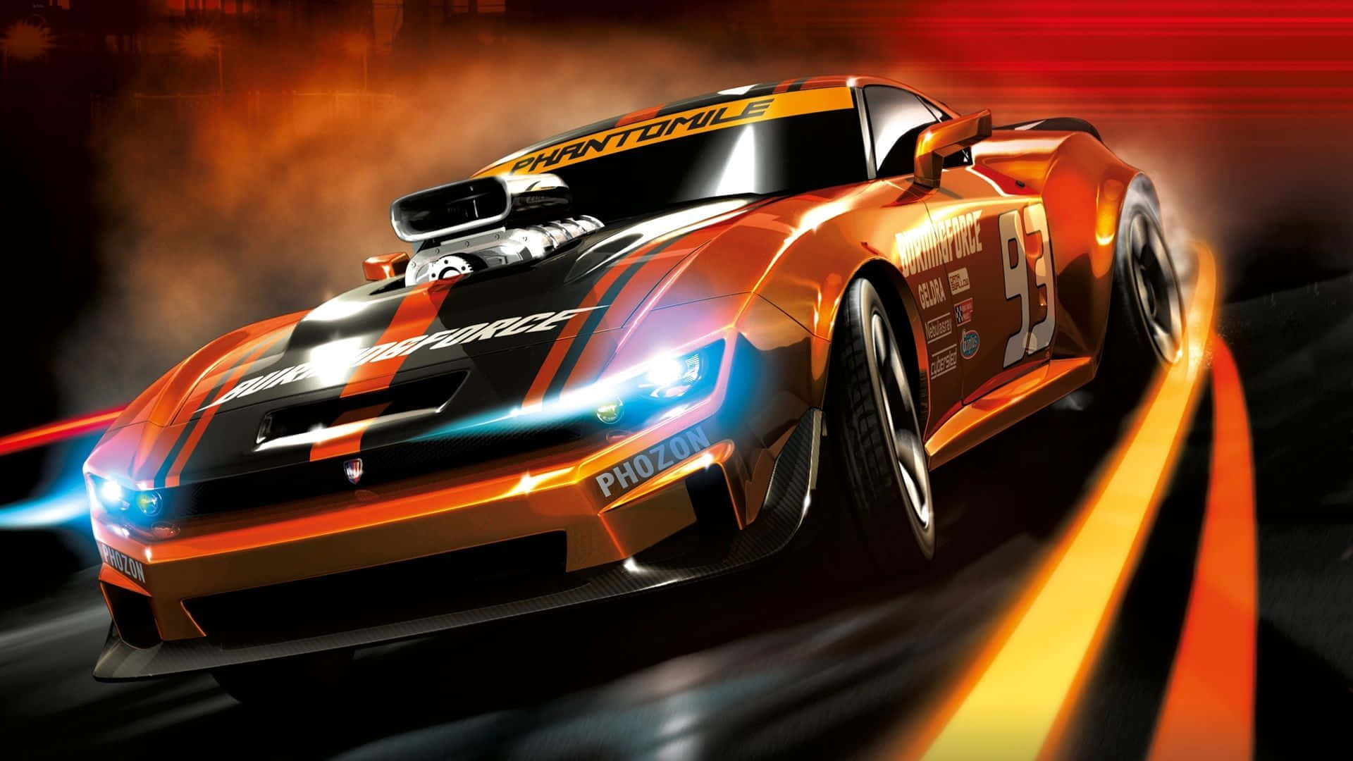 1920 X 1080 Car, fiery orange, glowing headlights, Full HD Desktop Wallpaper