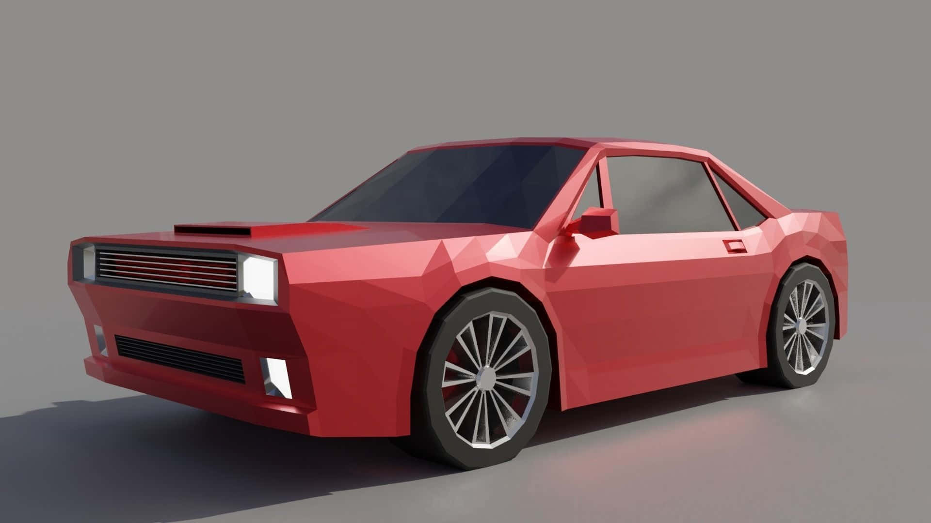 vibrant red, low-poly sports car, sharp geometric facets, Full HD Desktop Wallpaper