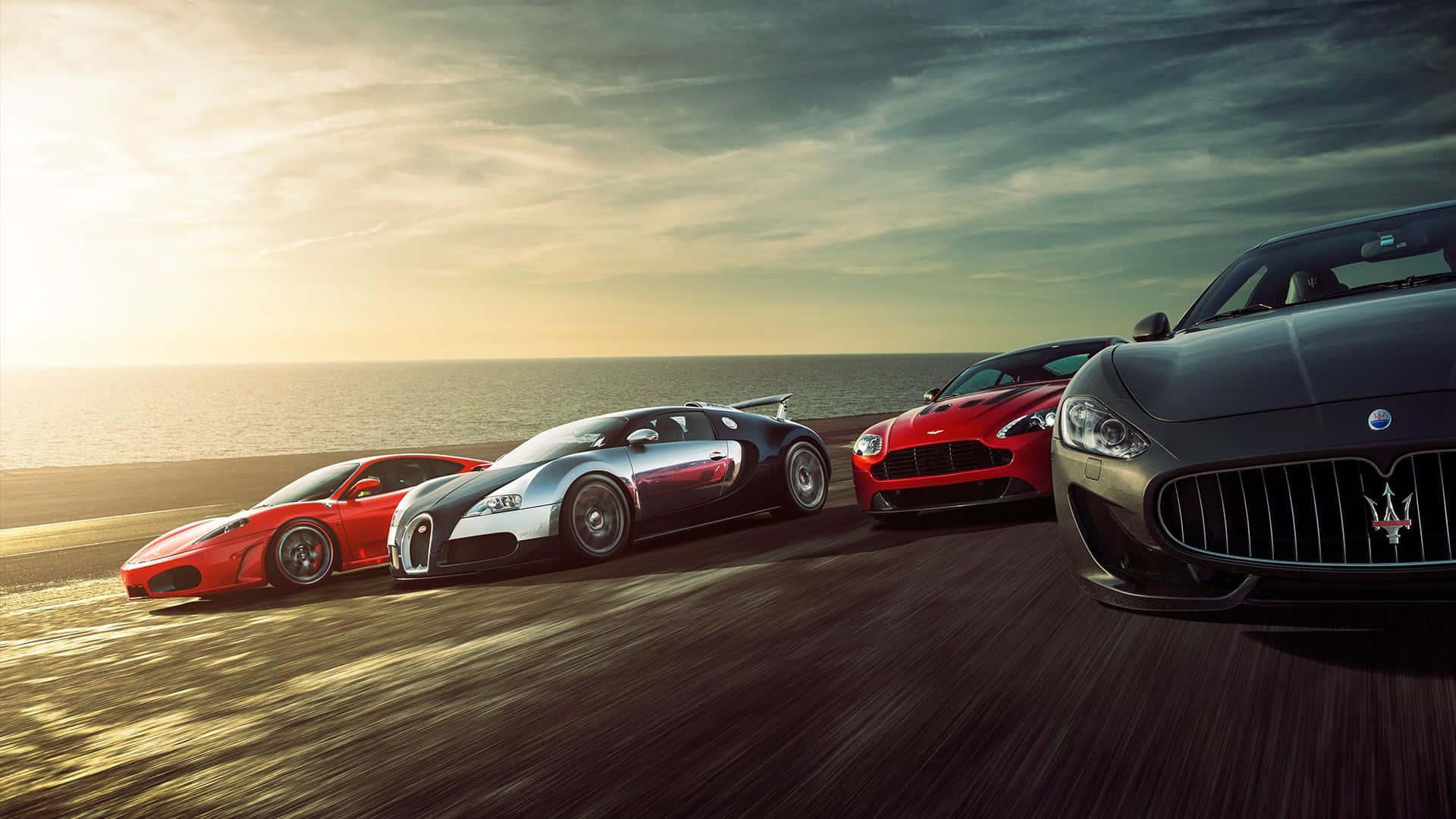 1920 X 1080 Car, coastal road, sunset, Full HD Desktop Wallpaper