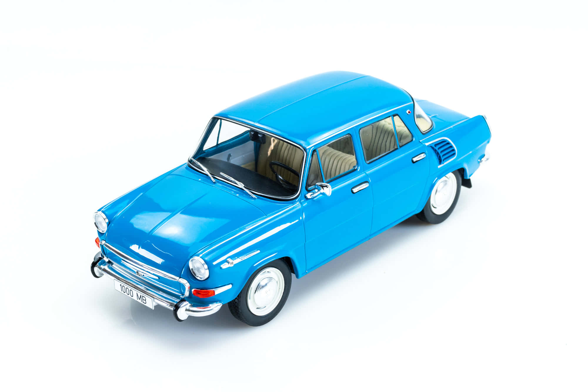 vintage blue Skoda 1000 MB model, glossy bright blue, chrome accents, Full HD Desktop Wallpaper