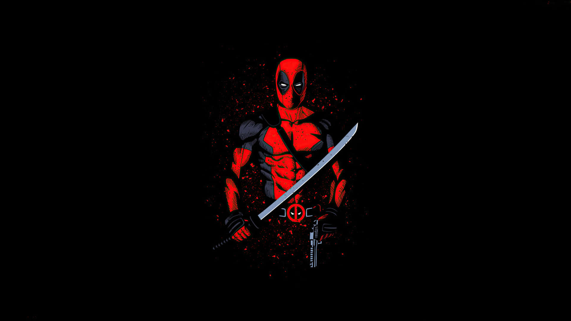 Deadpool, red and black suit, sword, Full HD Desktop Wallpaper