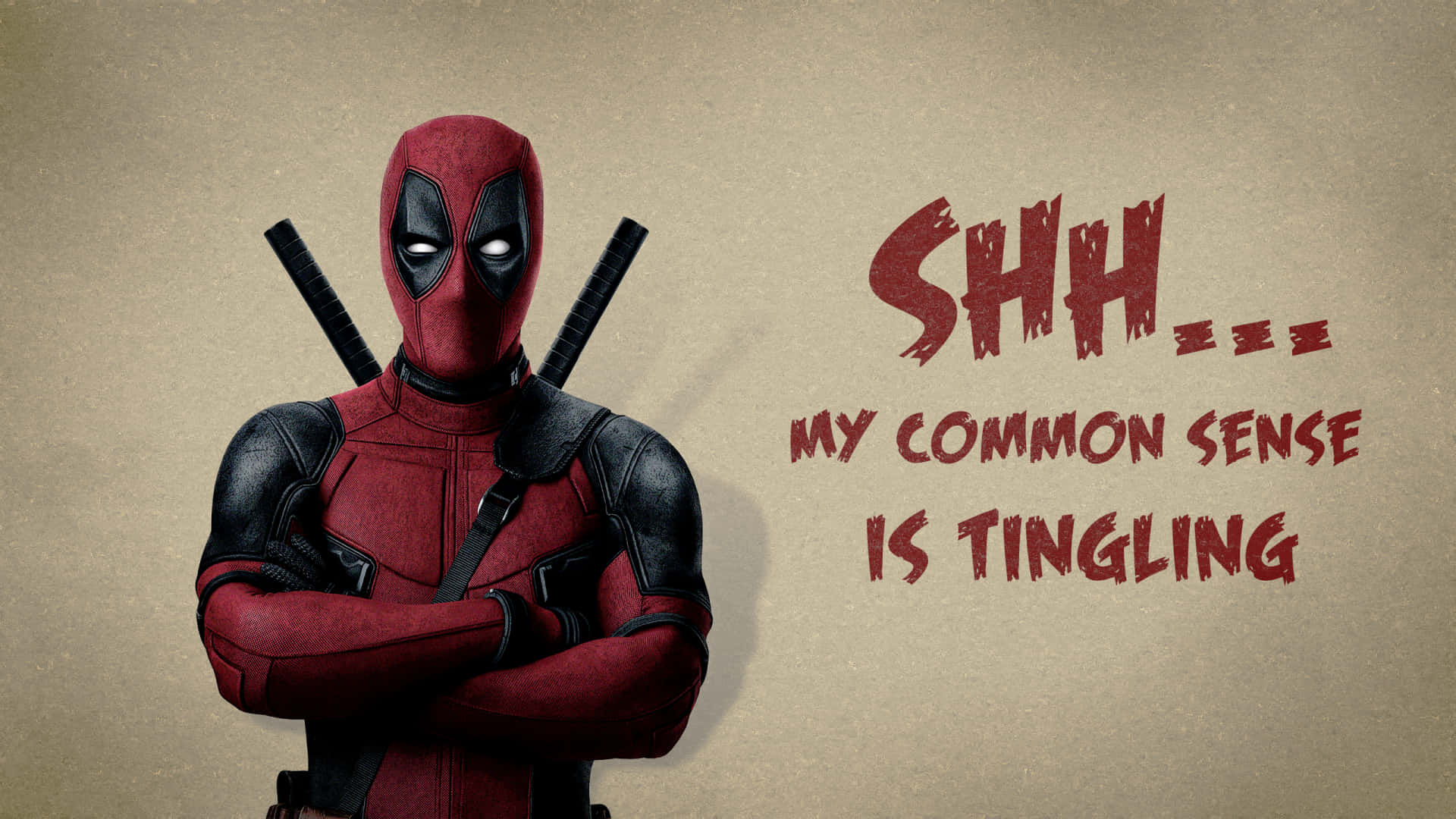 Deadpool, red and black suit, dual katanas, Full HD Desktop Wallpaper