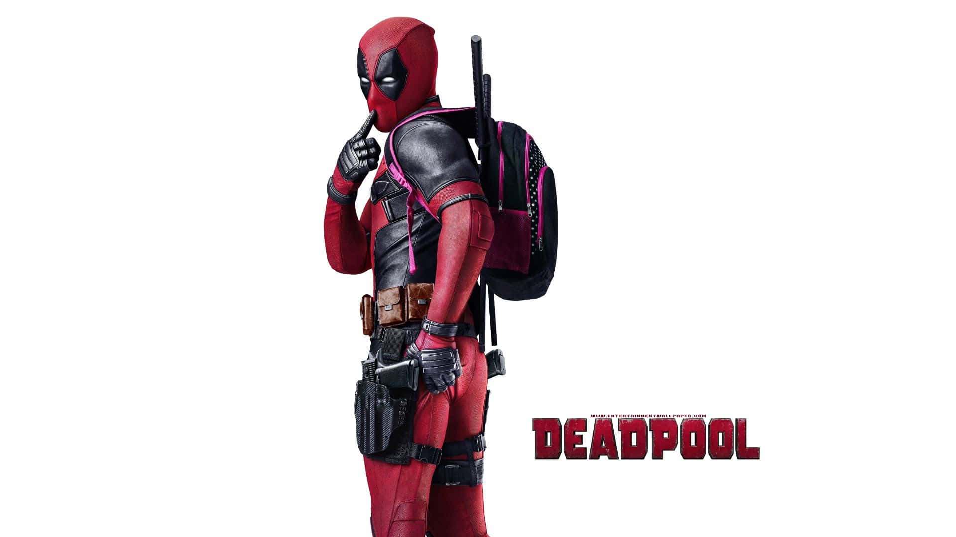 Deadpool, red and black suit, pink accents, Full HD Desktop Wallpaper