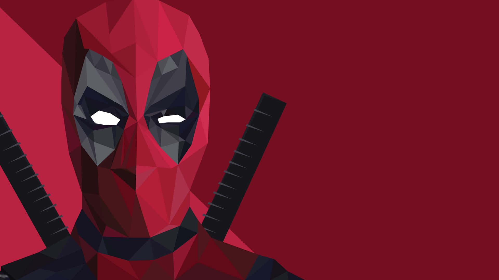 Deadpool, red and black geometric facets, two katanas, Full HD Desktop Wallpaper