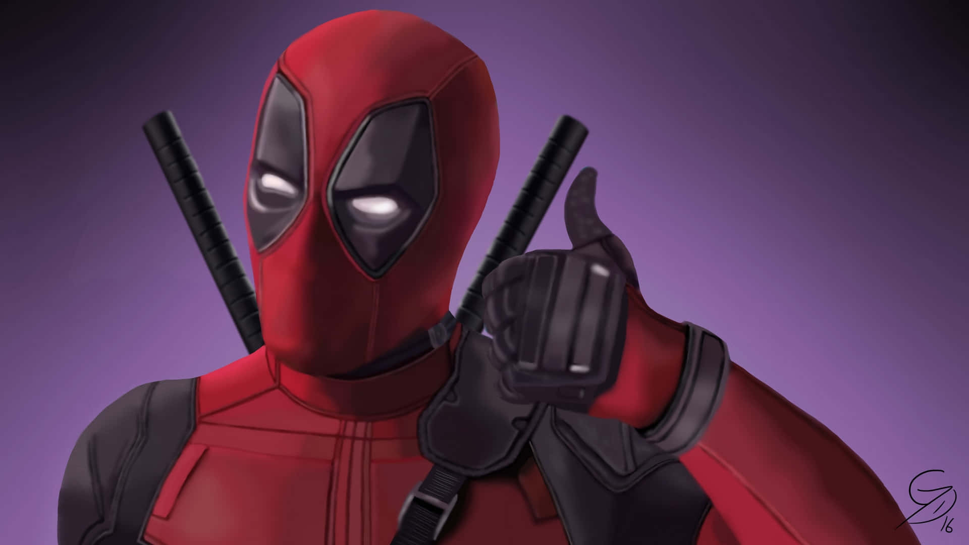 Deadpool, red and black suit, katanas, Full HD Desktop Wallpaper
