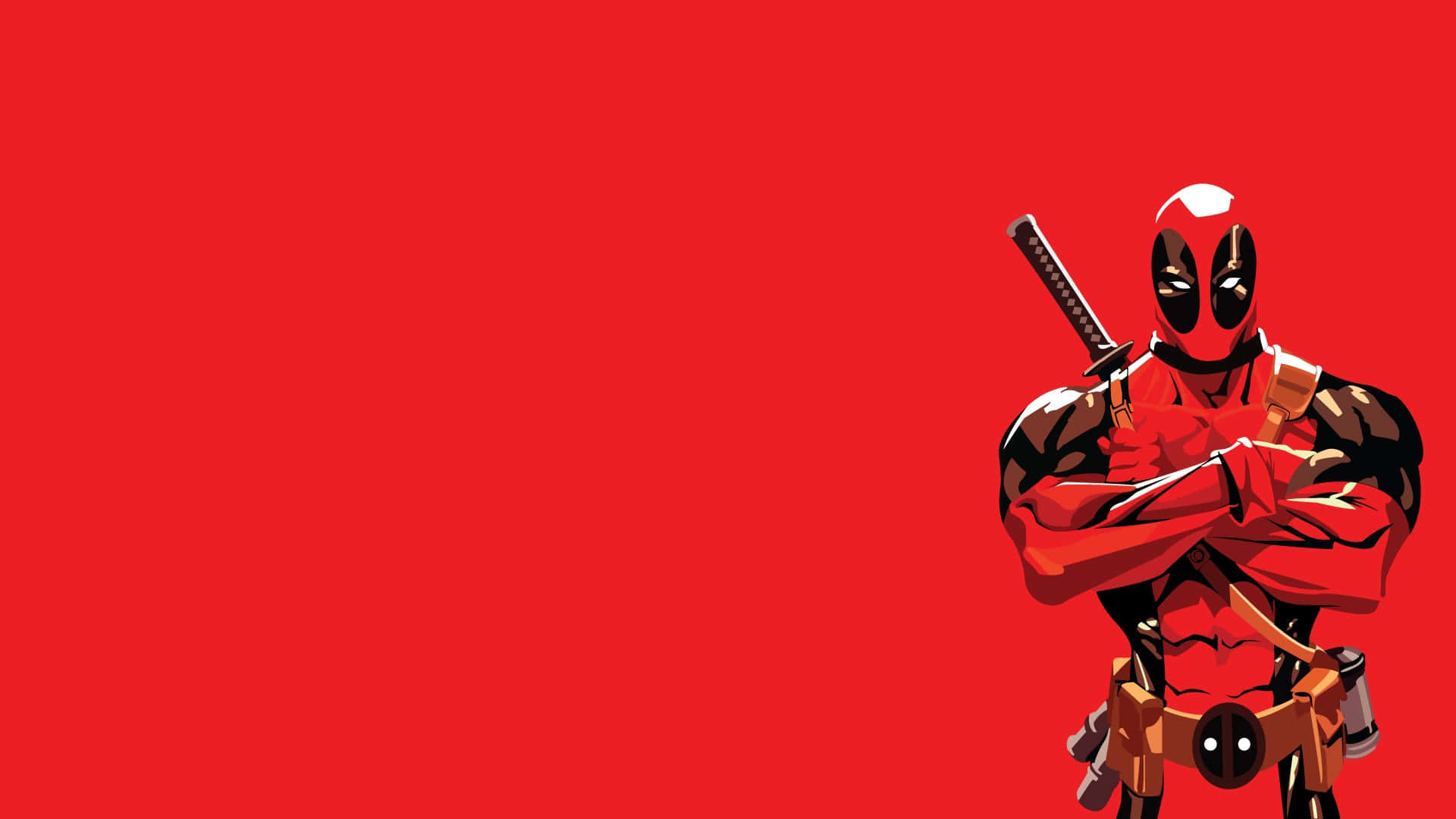 Deadpool, red and black suit, katana, Full HD Desktop Wallpaper