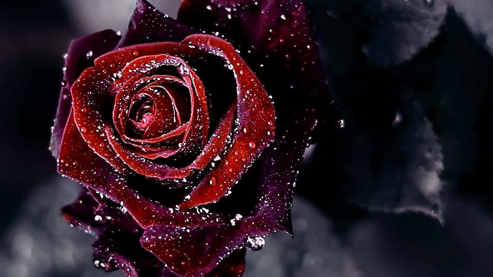 1920 X 1080 Flower, deep red rose, dewdrops, Full HD Desktop Wallpaper