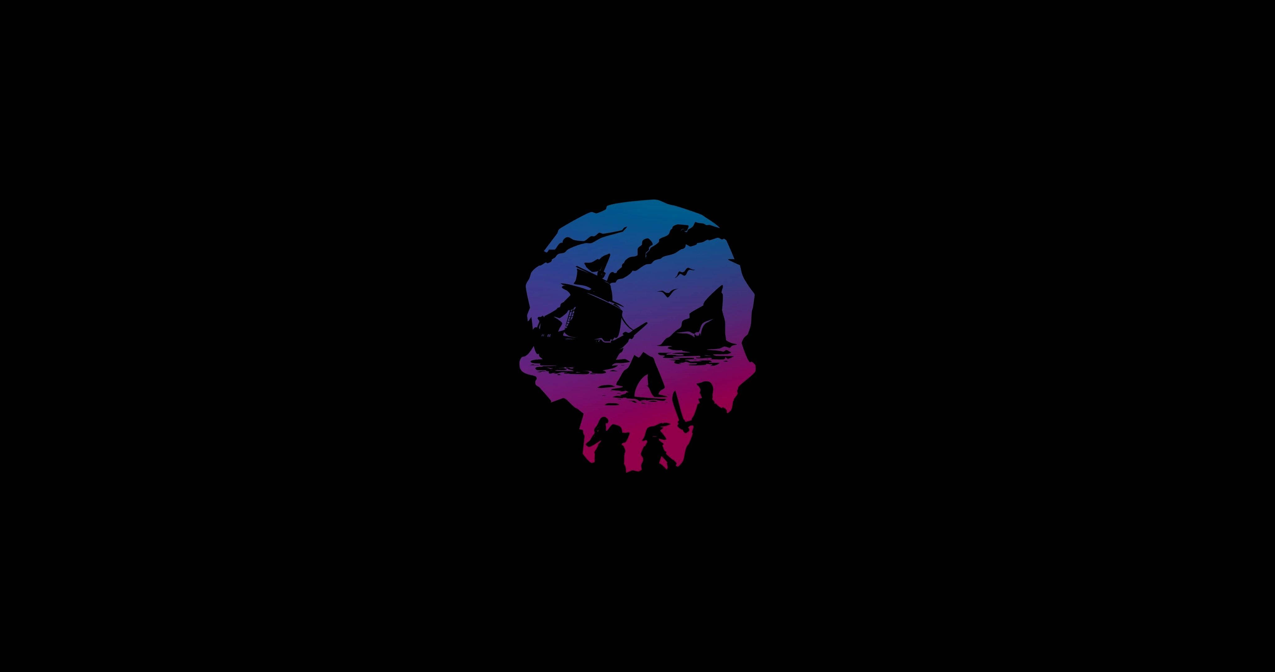 1920 x 1080 gaming, colorful skull, blue to pink gradient, 4K Desktop Wallpaper