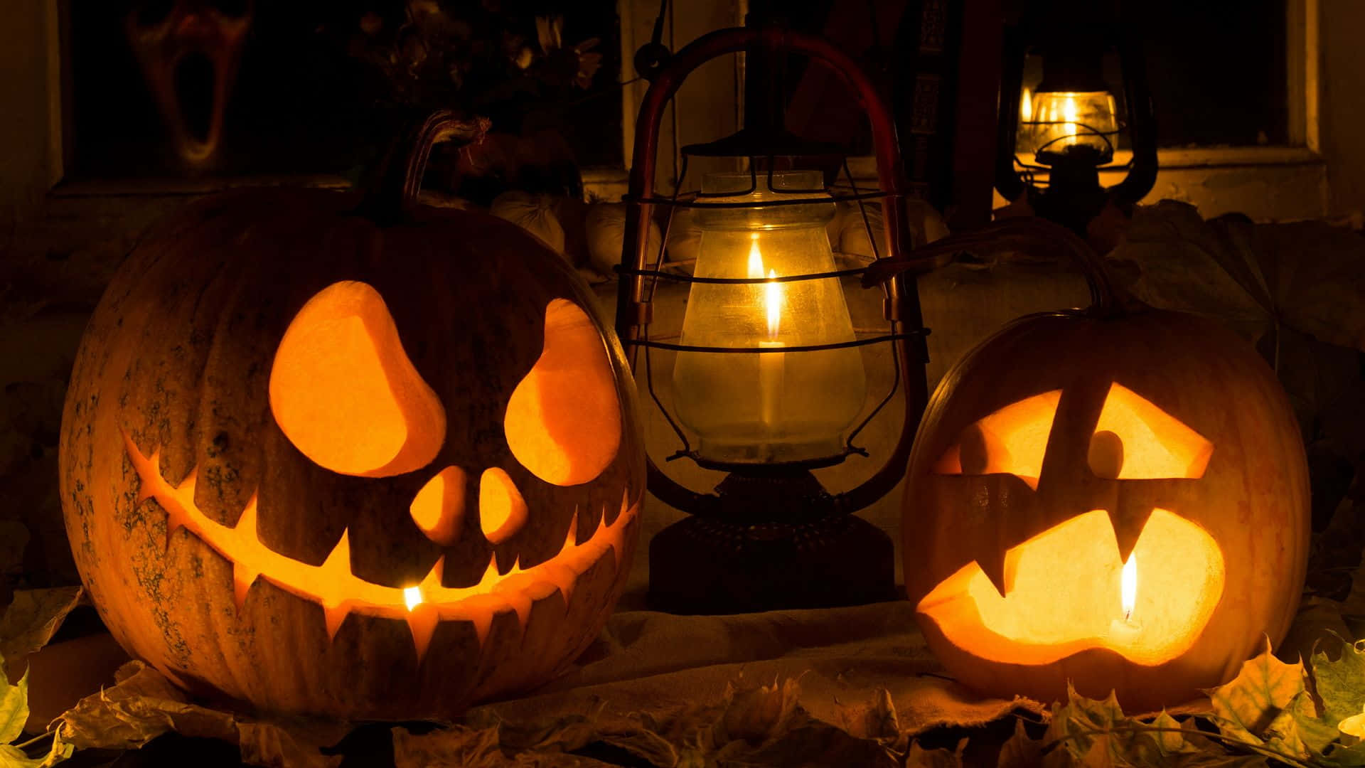 1920 x 1080 halloween, jack-o'-lanterns, carved faces, Full HD Desktop Wallpaper