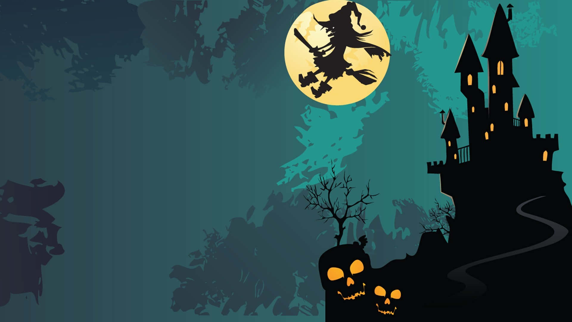 witch, broomstick, full moon, Full HD Desktop Wallpaper