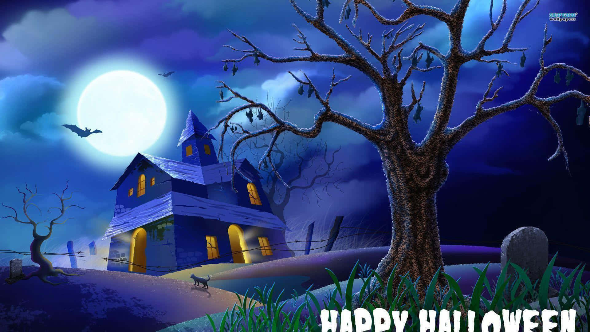 1920 x 1080 halloween, cartoon skeleton, pumpkins, Full HD Desktop Wallpaper