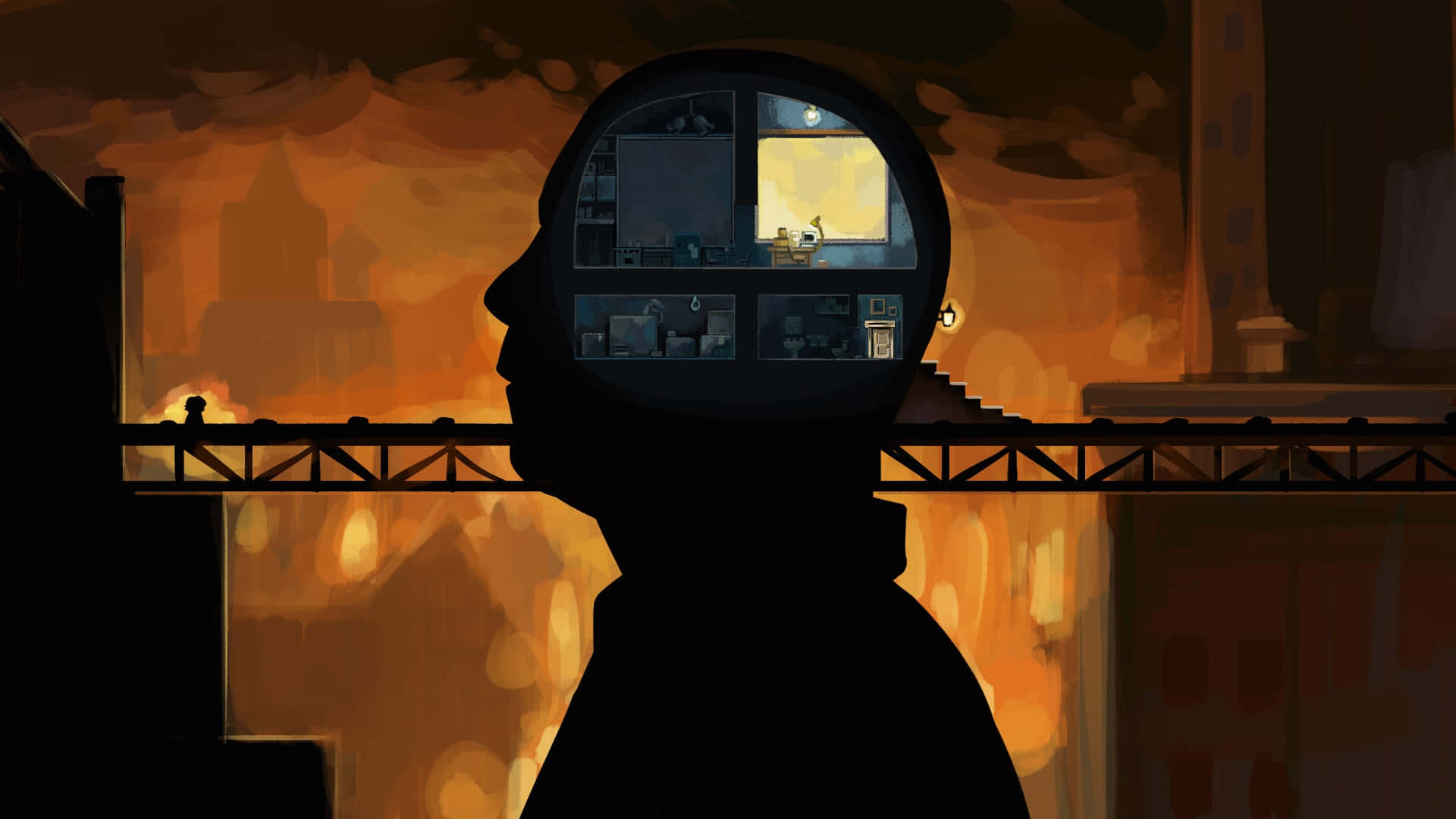 1920 x 1080, indie games, silhouette of a person's head, Full HD Desktop Wallpaper