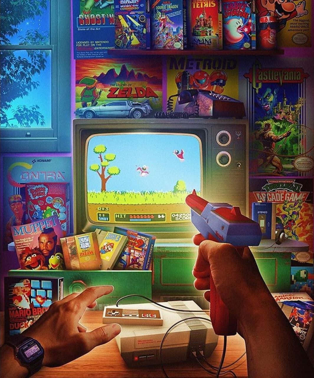 N64 controller, light gun, CRT TV, HD Phone Wallpaper