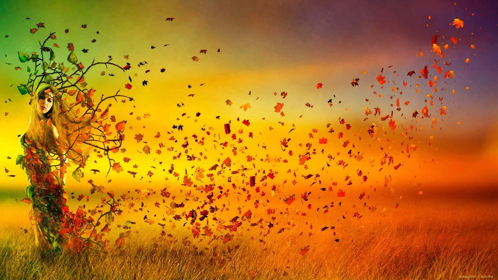 1920 x 1080 hd, autumn leaves, golden field, Full HD Desktop Wallpaper