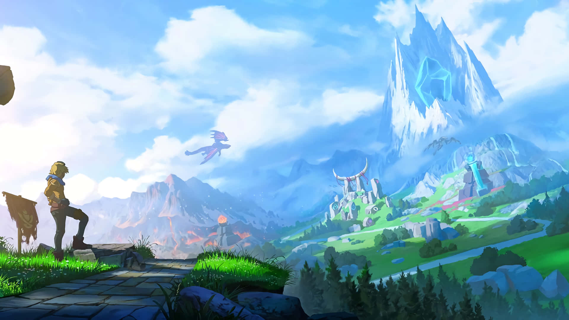 1920 x 1080 hd, glowing blue peak, flying dragon, Full HD Desktop Wallpaper
