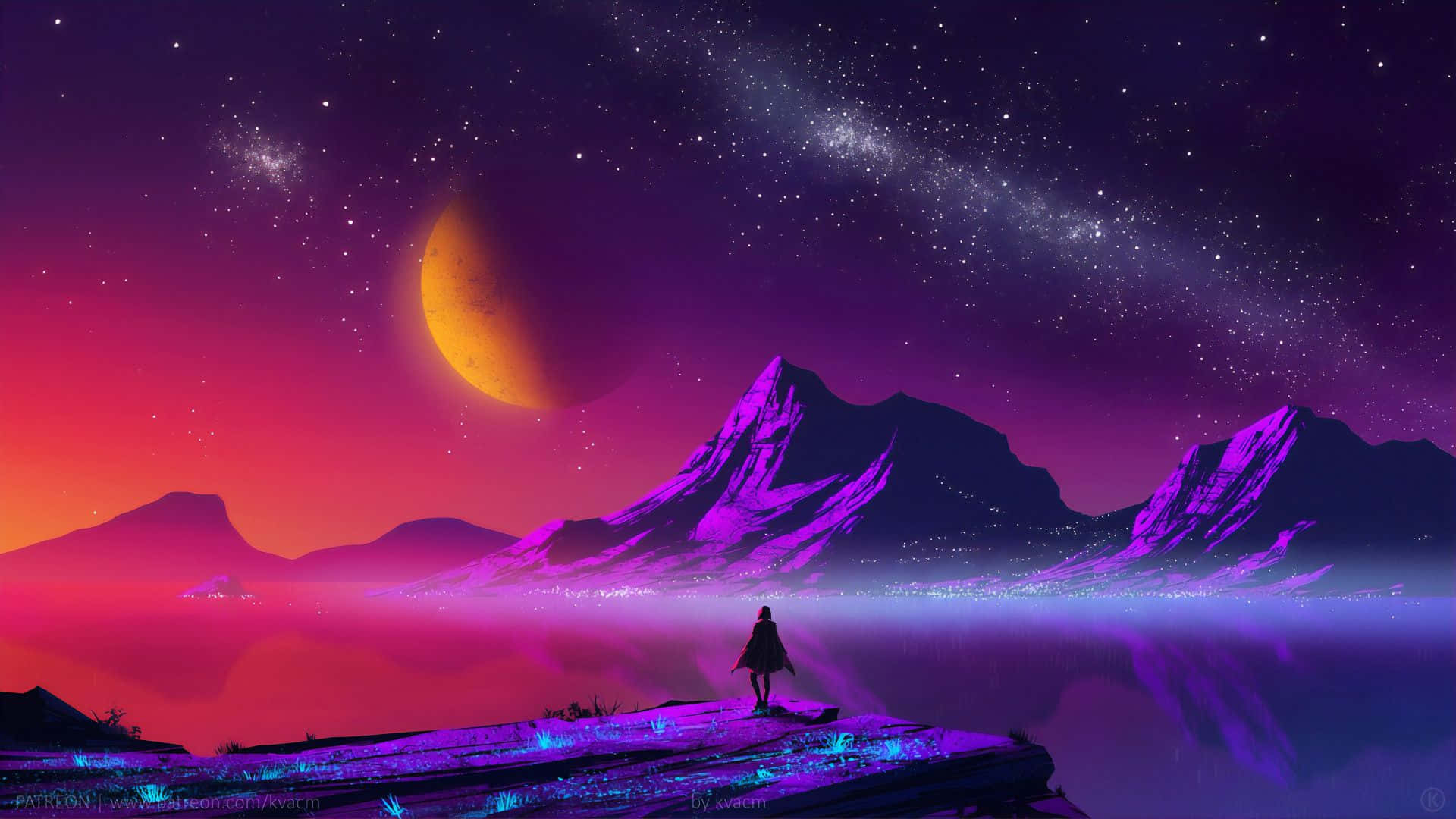 1920 x 1080 hd, glowing cliff, surreal purple mountain range, Full HD Desktop Wallpaper