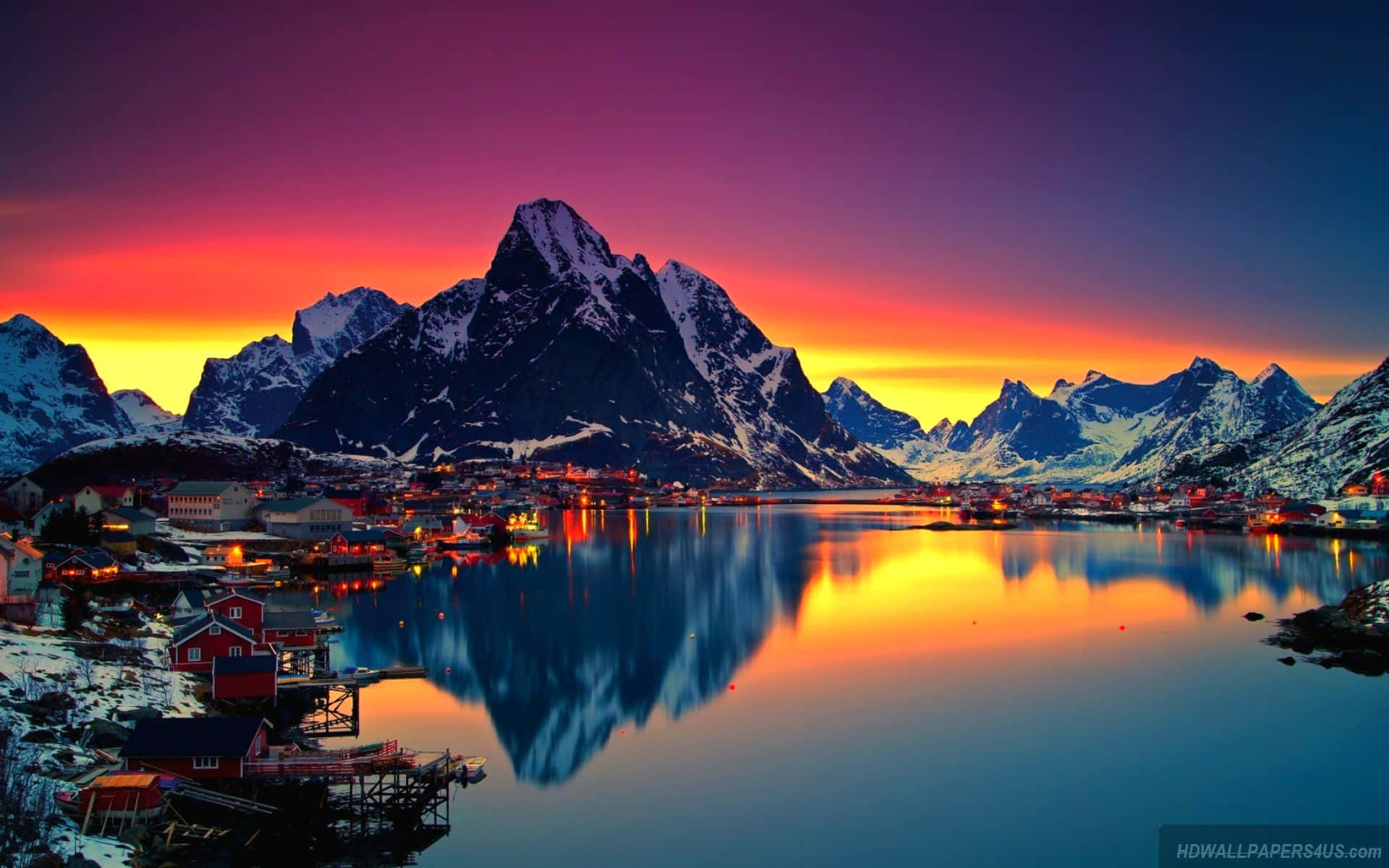 1920 x 1080 hd, sunset, snowcapped mountains, Full HD Desktop Wallpaper