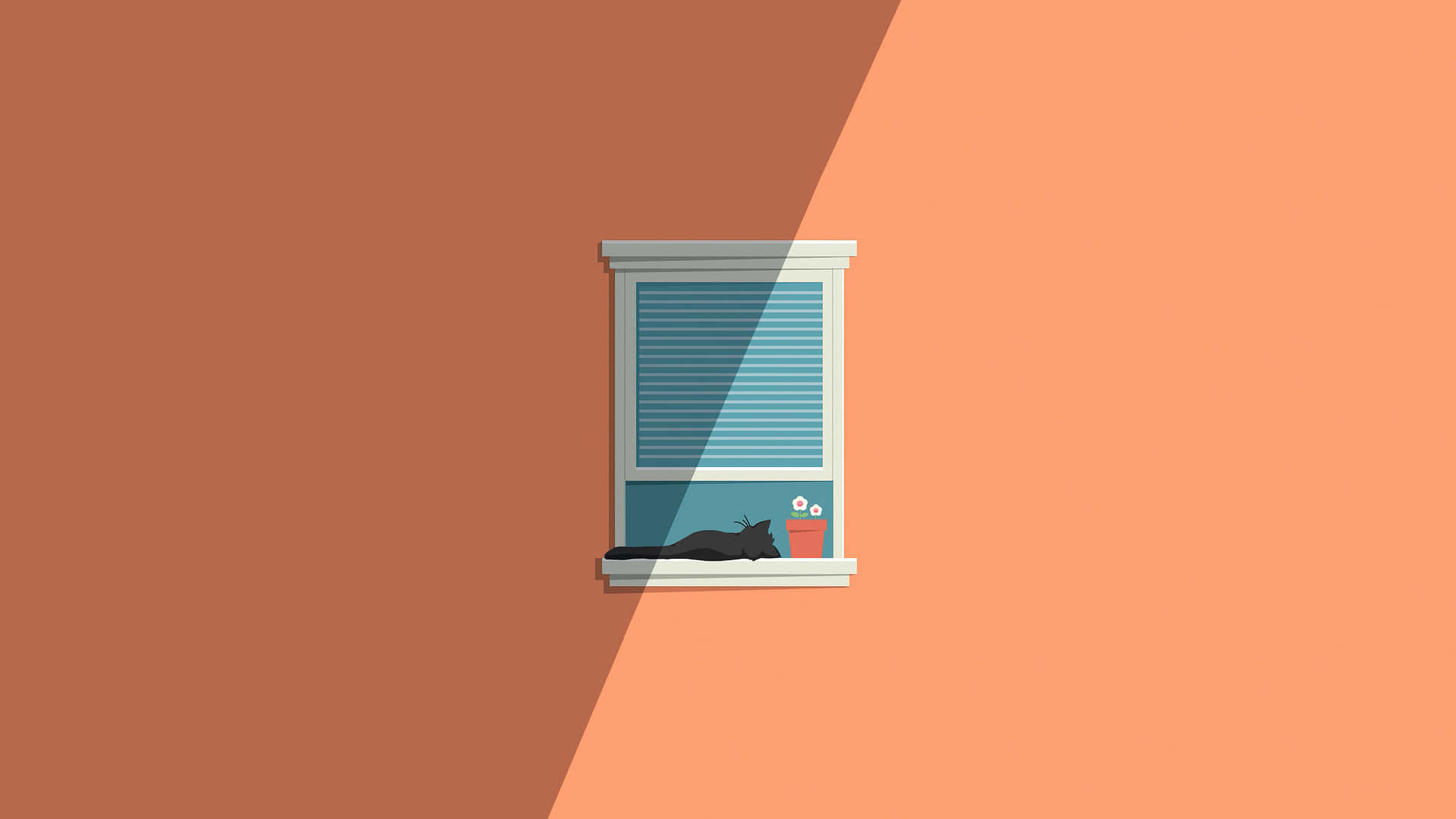 1920 X 1080 Minimalist, black cat, windowsill, Full HD Desktop Wallpaper