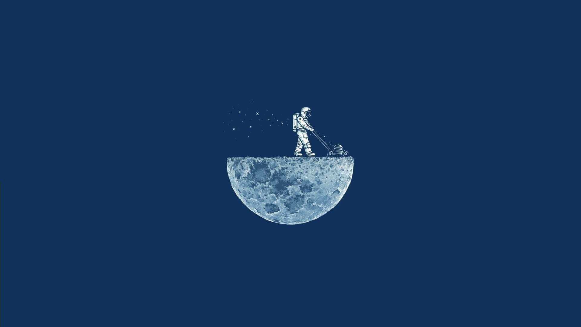 astronaut, lawnmower, moon, Full HD Desktop Wallpaper