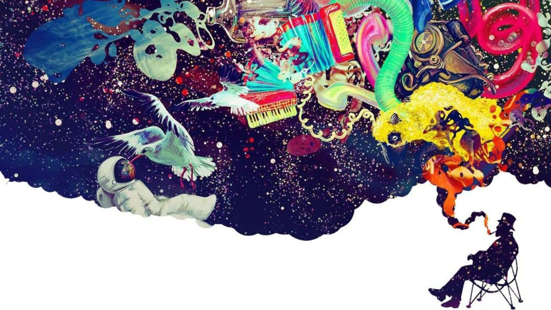 1920 x 1080, surreal cosmic scene, floating astronaut, Full HD Desktop Wallpaper