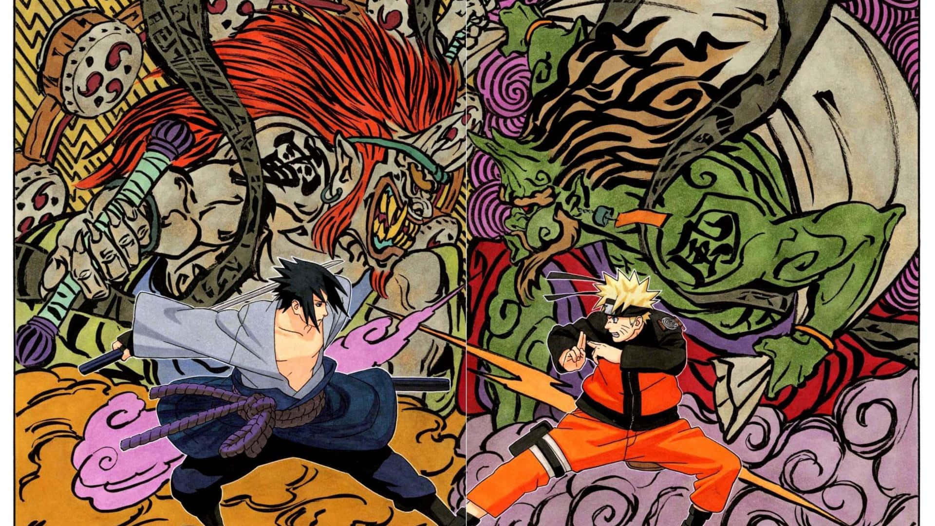 1920 x 1080 naruto, anime warriors, giant monstrous foes, Full HD Desktop Wallpaper