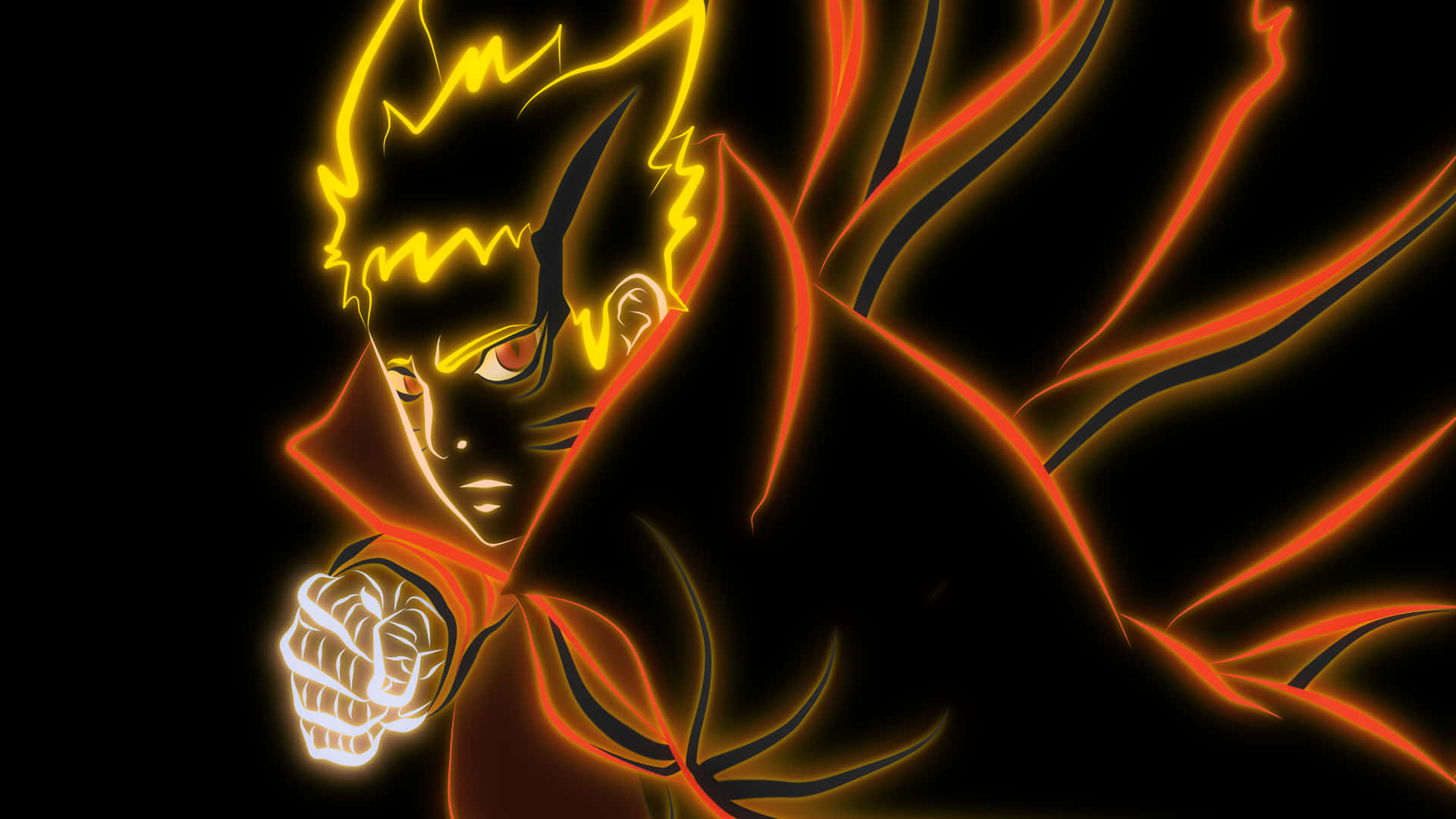 1920 X 1080 Naruto, glowing anime character, fiery orange and yellow outlines, Full HD Desktop Wallpaper