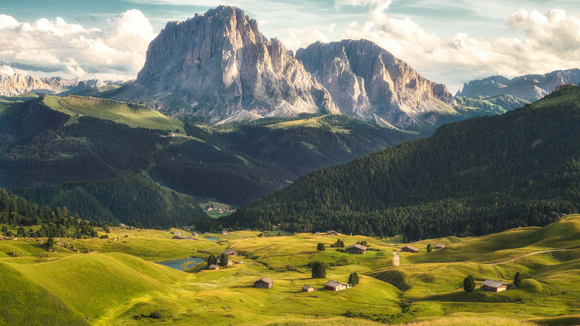 1920 x 1080 nature desktop, majestic alpine mountainscape, sunlit green valleys, Full HD Desktop Wallpaper