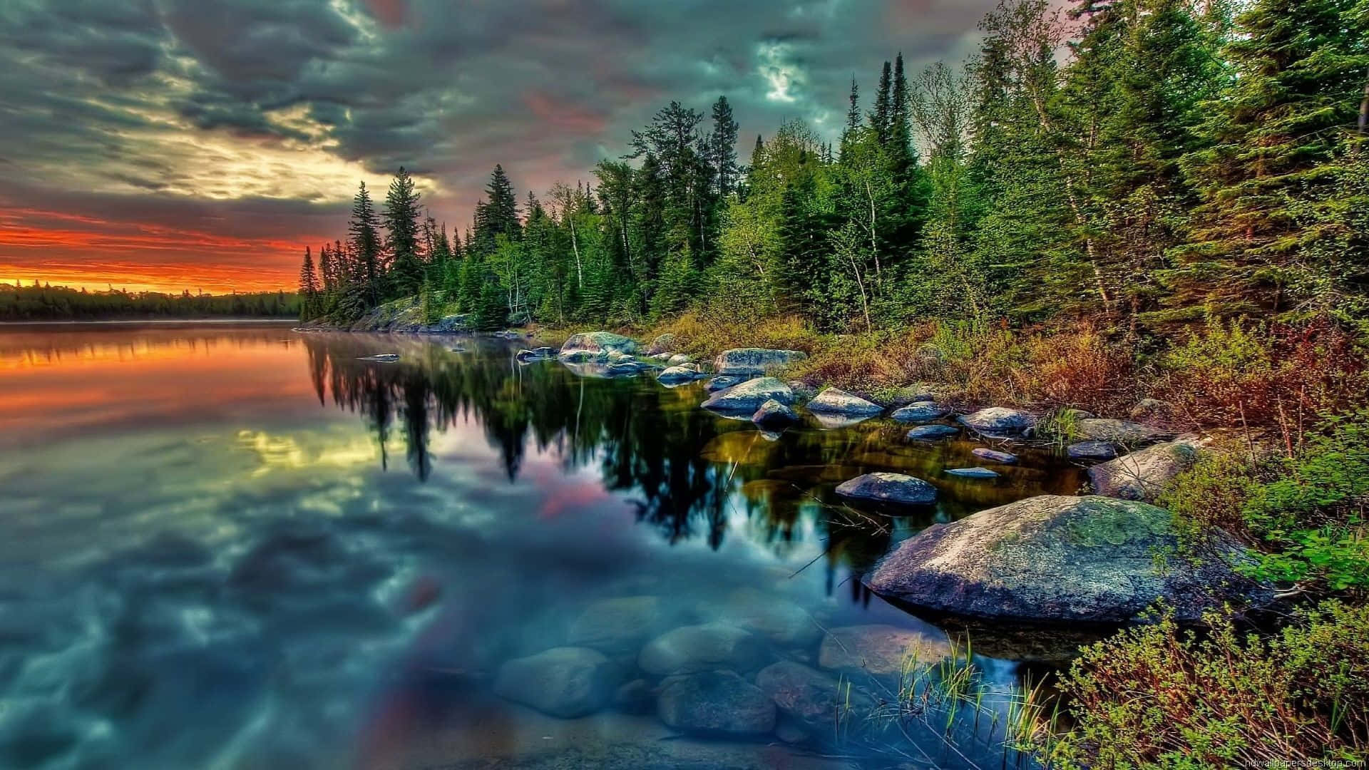 1920 x 1080 nature desktop, serene lake, sunset, Full HD Desktop Wallpaper