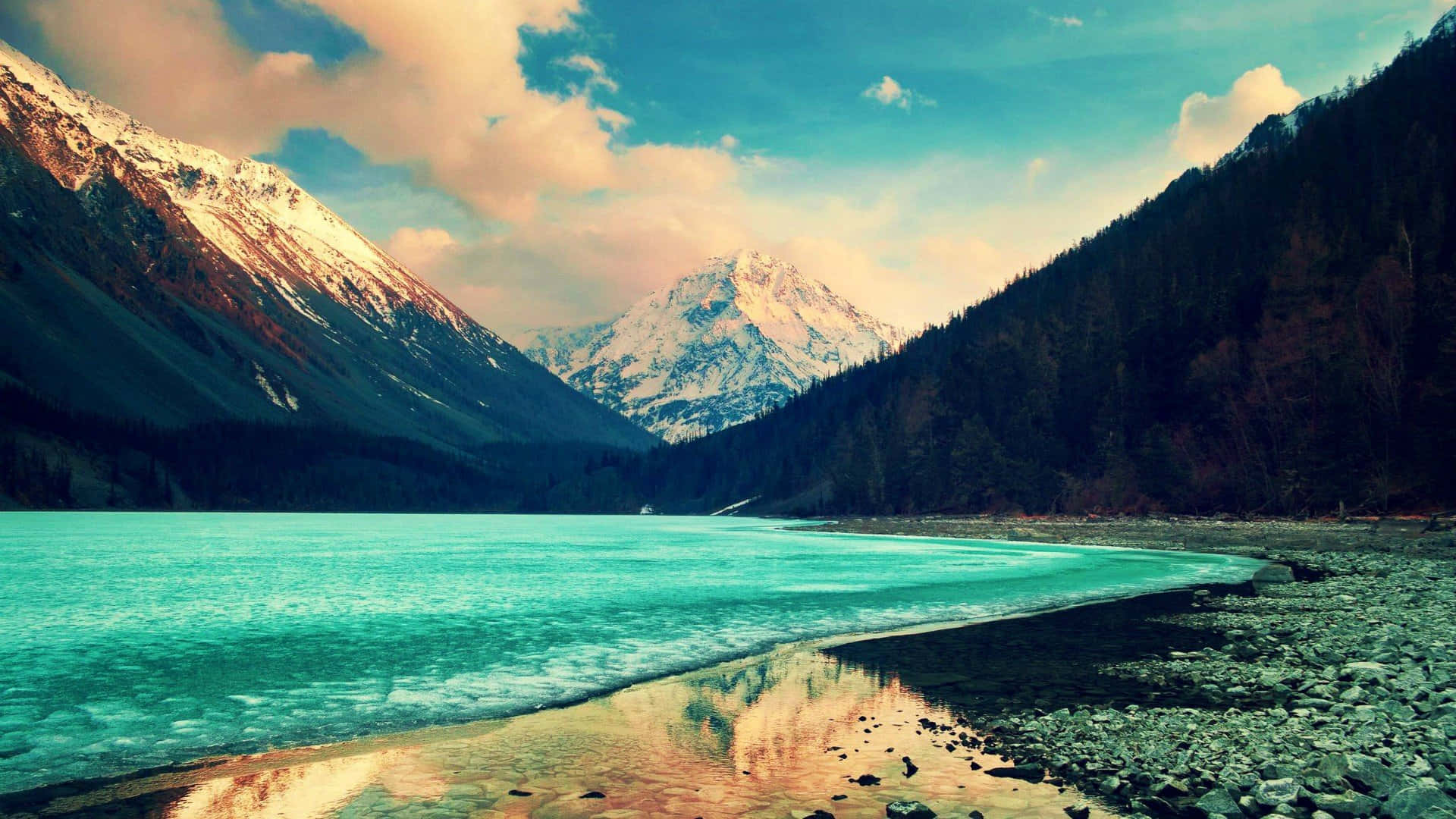 1920 x 1080 nature desktop, turquoise lake, snowcapped mountains, Full HD Desktop Wallpaper