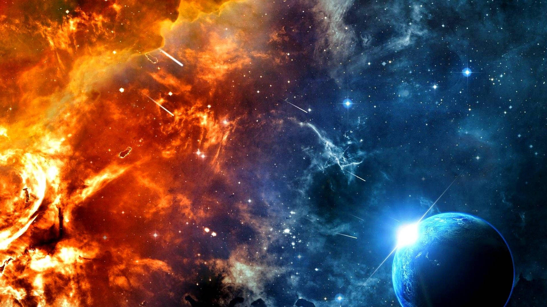1920x1080, HD Space, fiery orange nebulae, Full HD Desktop Wallpaper