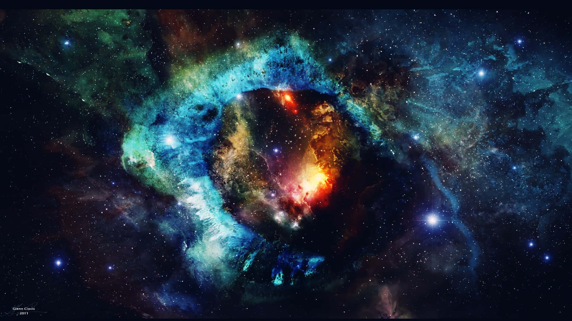 1920 x 1080 nebula, teal, orange, HD Desktop Wallpaper