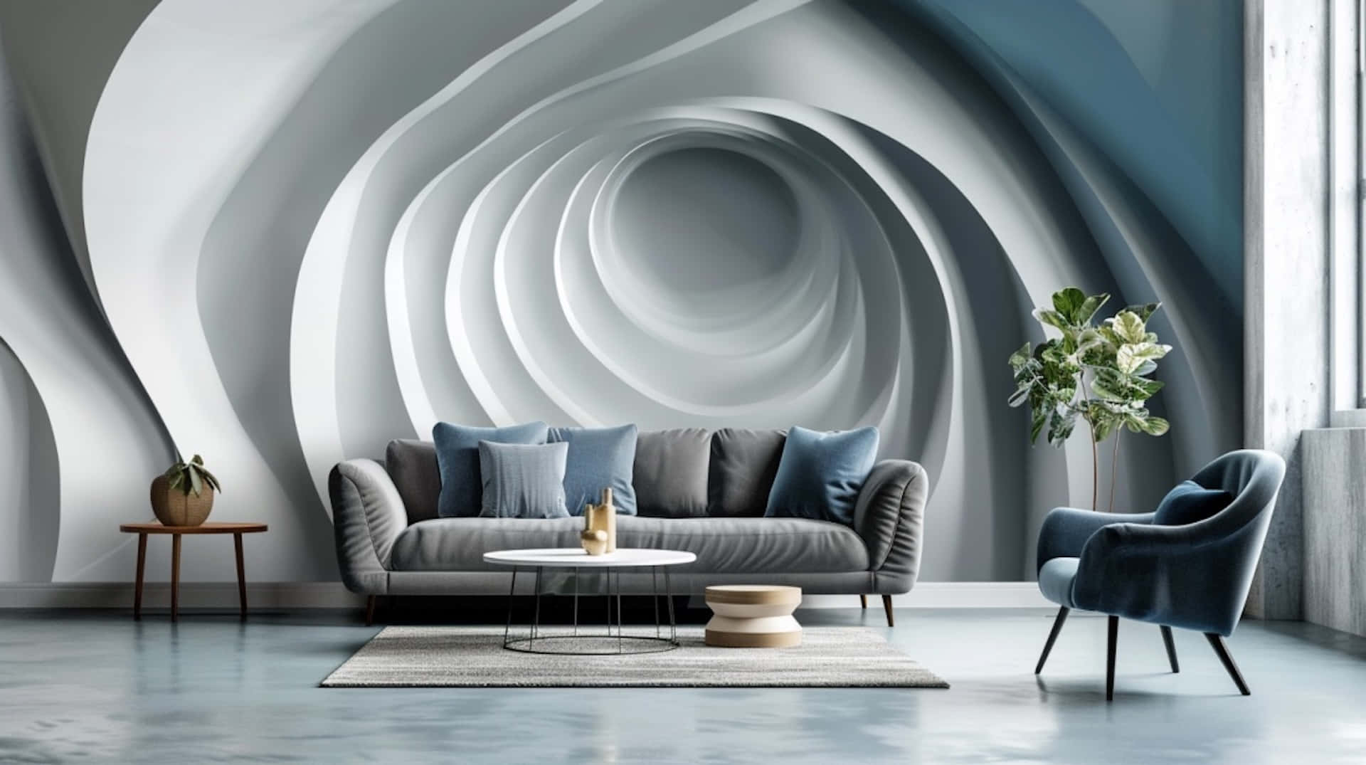 1920 x 1075, gray sofa, swirling white wall, Full HD Desktop Wallpaper