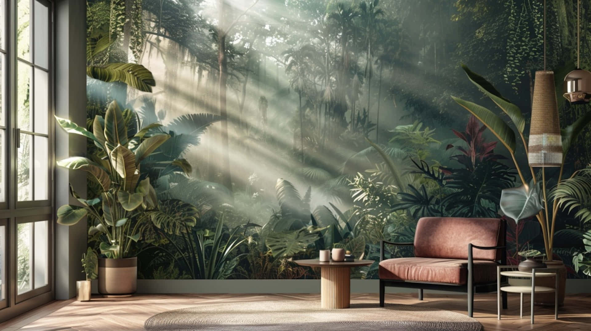 1920 x 1075, jungle mural, sunlight beams, Full HD Desktop Wallpaper