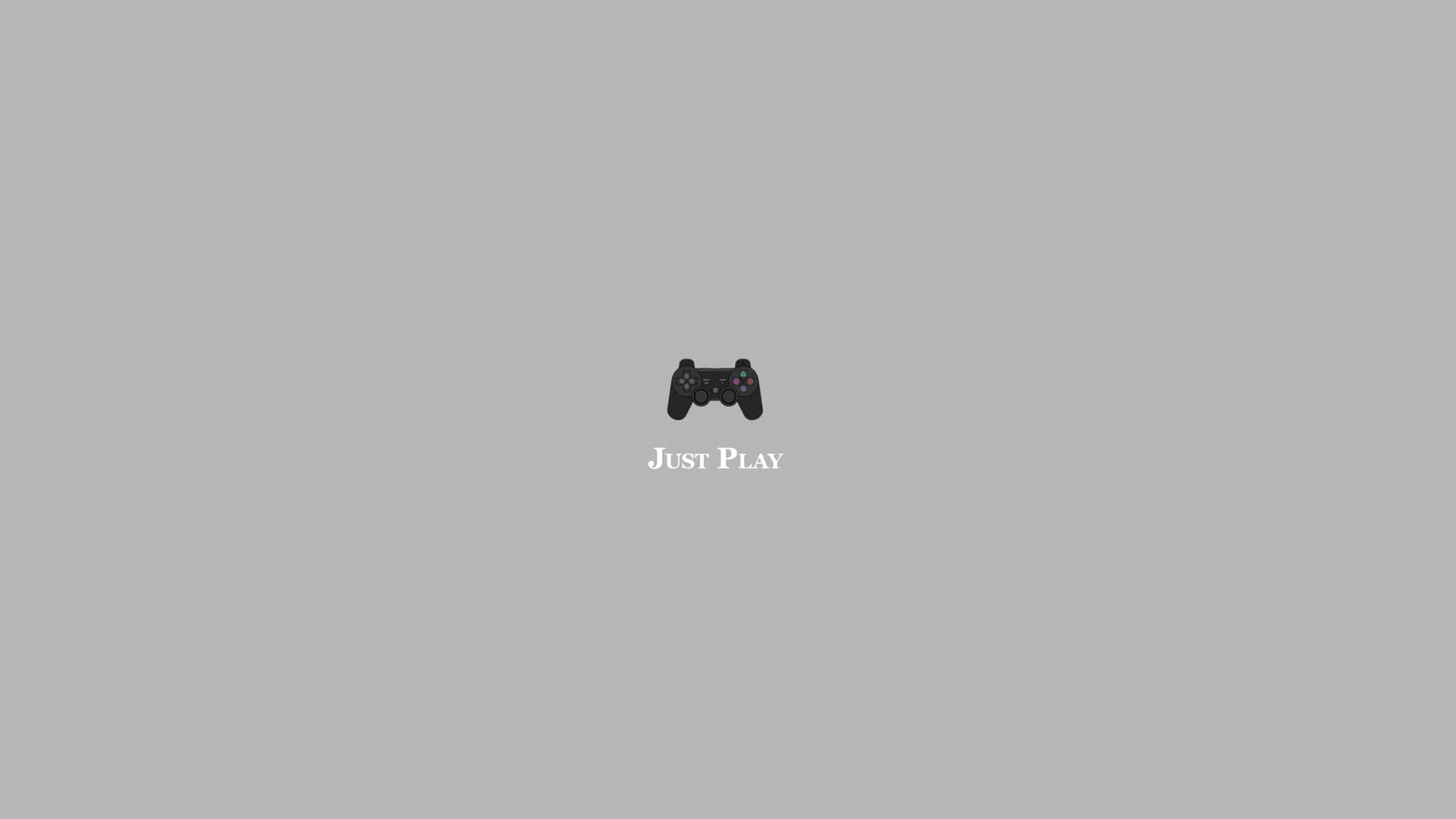 black video game controller, plain gray background, just play, Full HD Desktop Wallpaper