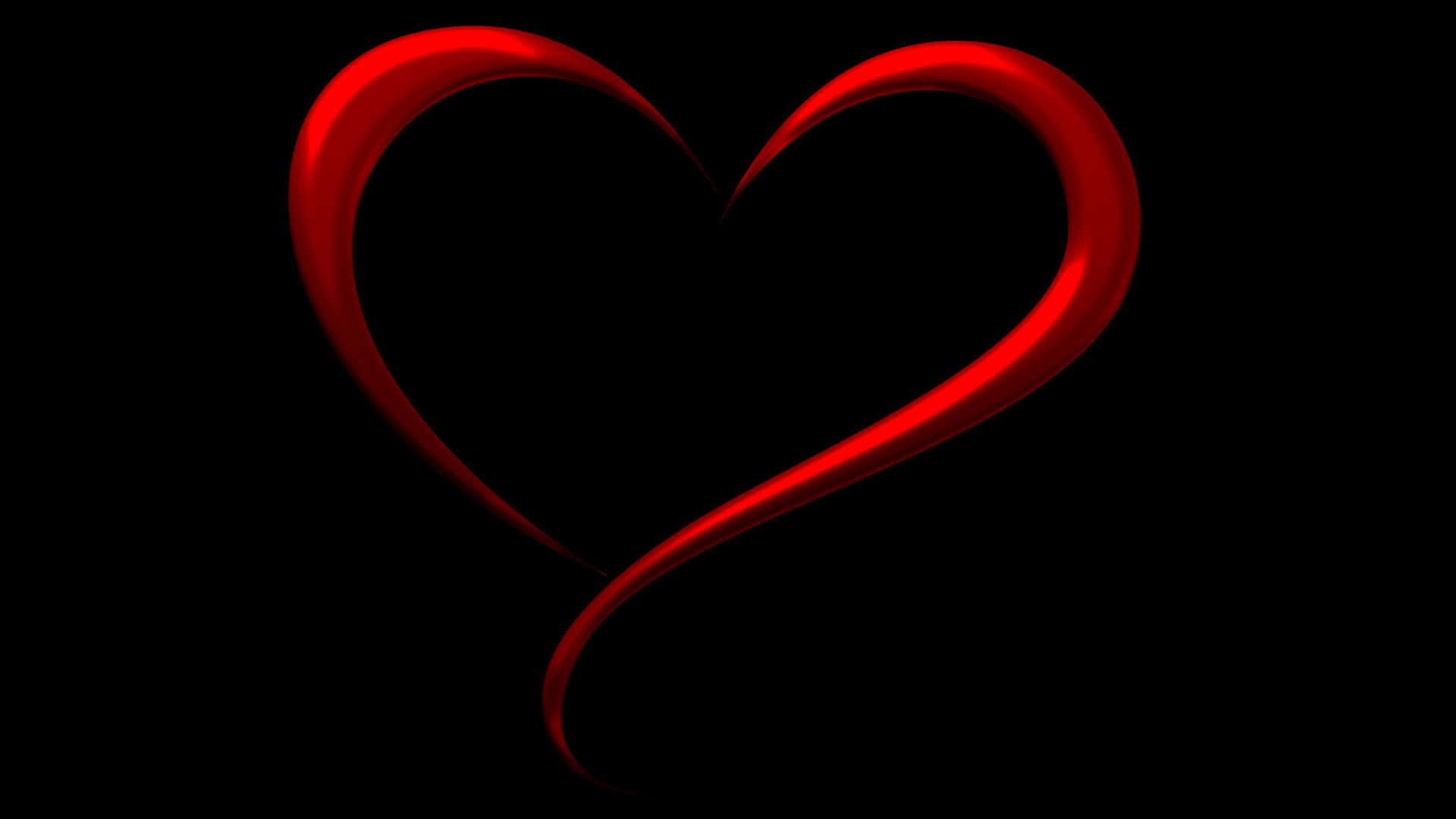 red heart-shaped ribbon, glowing, pure black background, Full HD Desktop Wallpaper