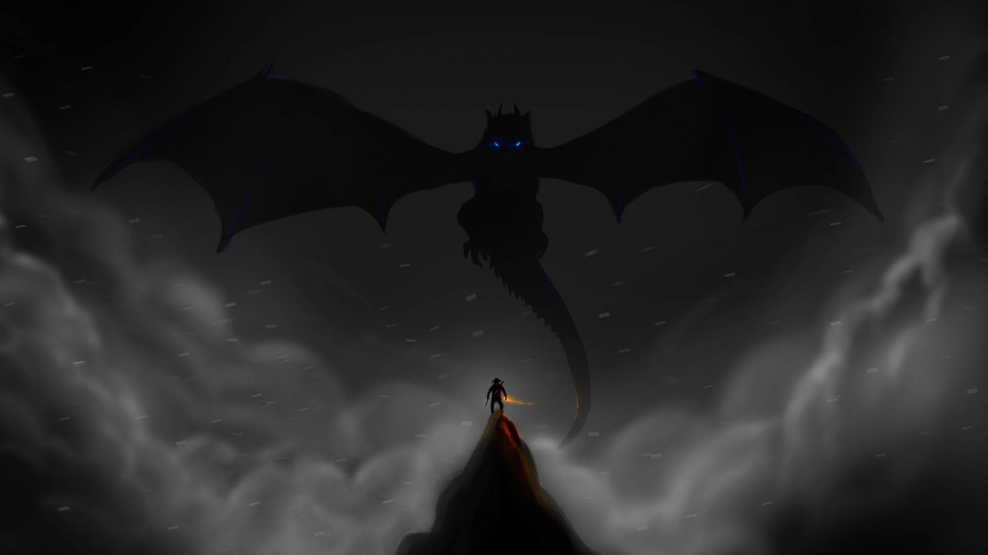 1920 X 1080 Skyrim, dragon silhouette, lone warrior, Full HD Desktop Wallpaper