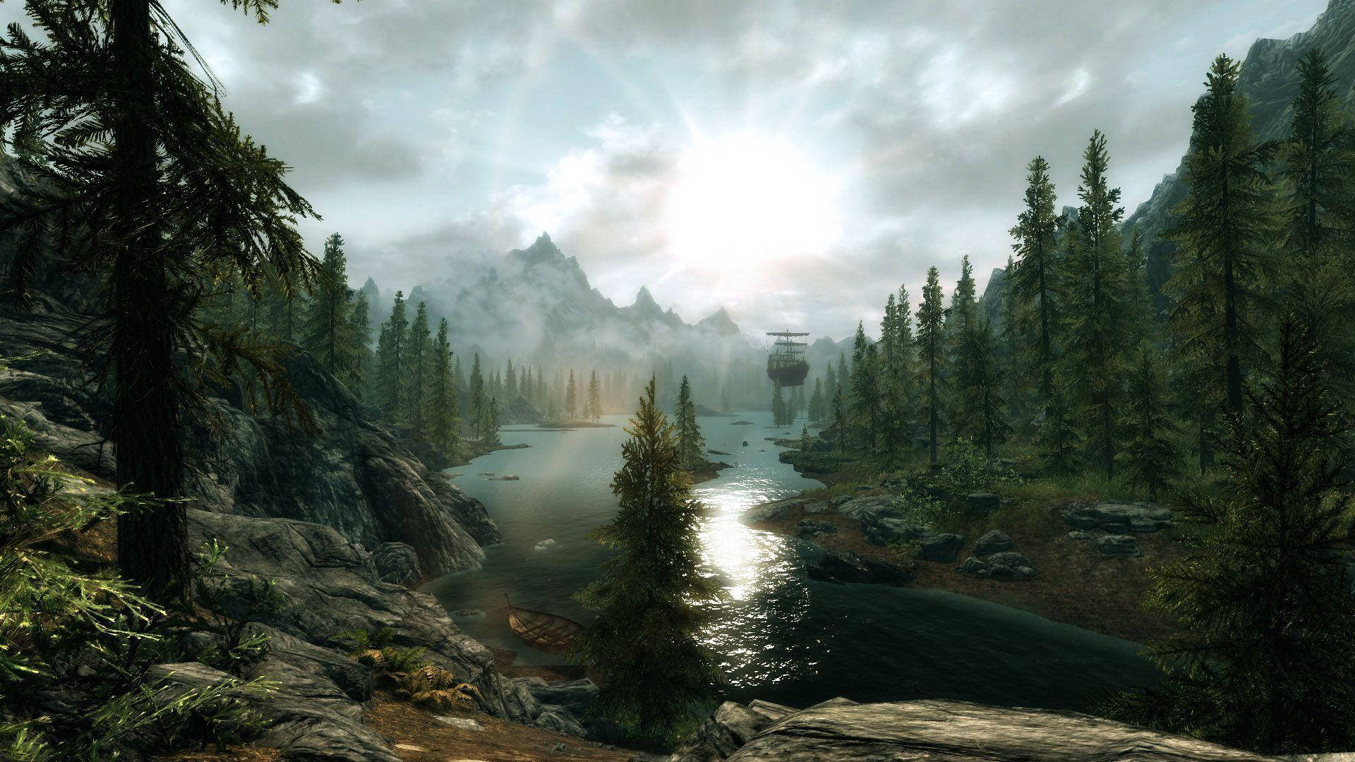 1920 x 1080 skyrim, Skyrim, misty mountain lake, Full HD Desktop Wallpaper