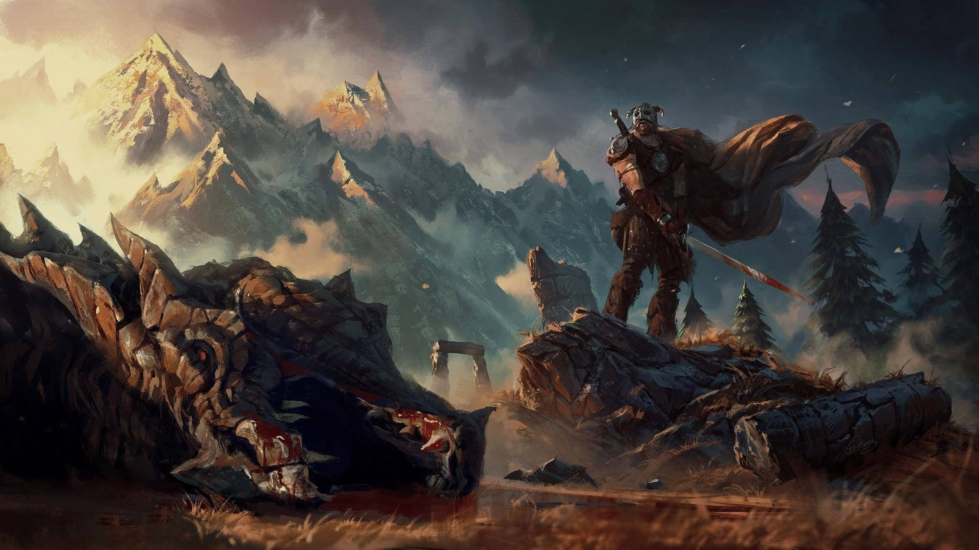 Skyrim, 1920 x 1080, armored warrior, Full HD Desktop Wallpaper