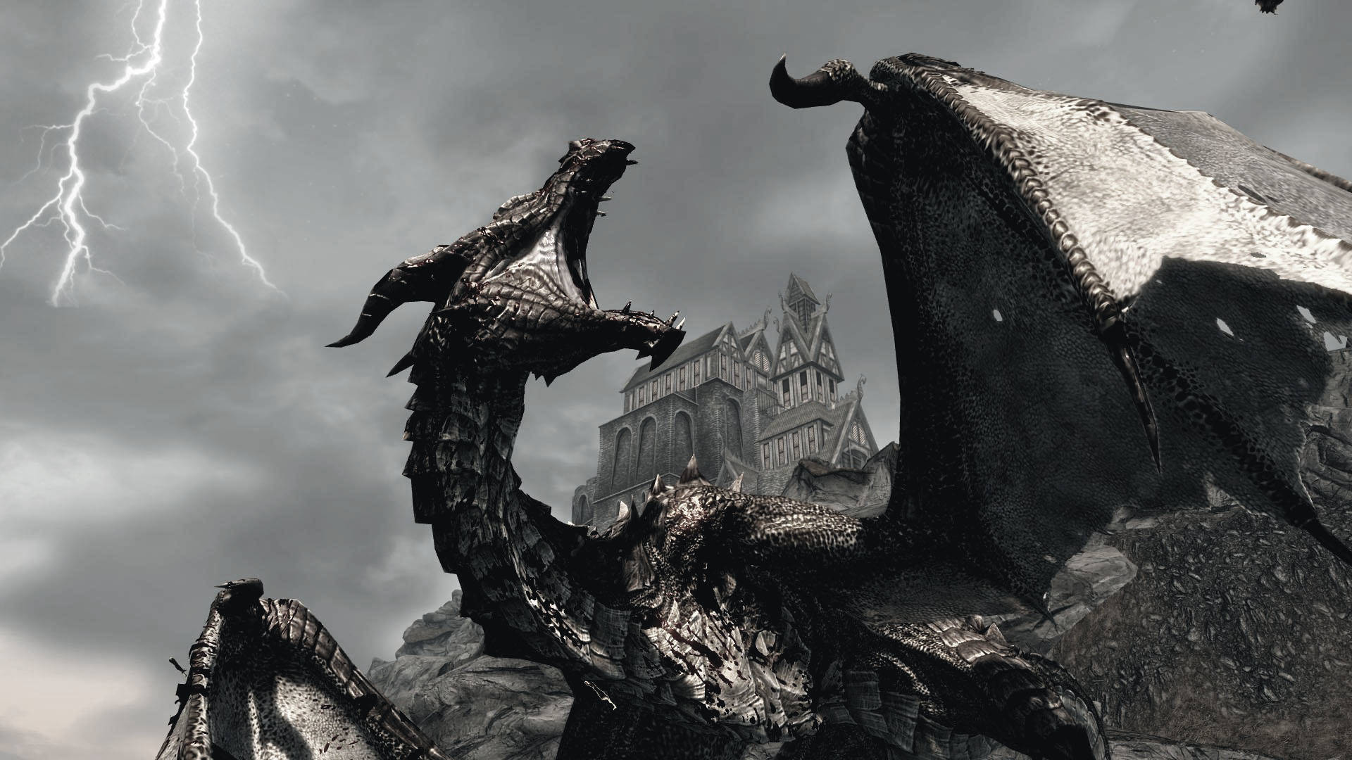 1920 x 1080 skyrim, dragon, lightning, Full HD Desktop Wallpaper