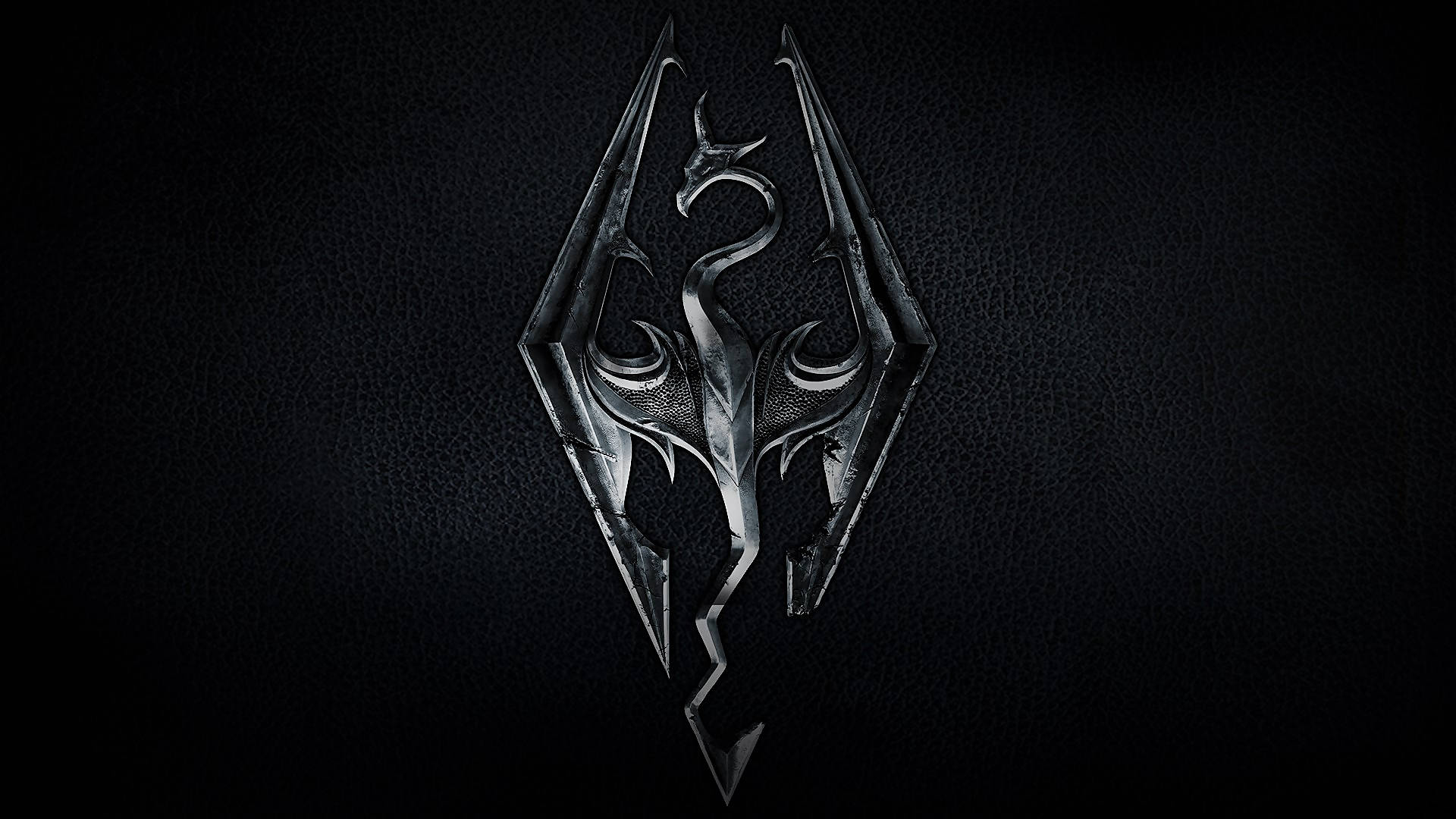 1920 X 1080 Skyrim, metallic dragon emblem, outstretched wings, Full HD Desktop Wallpaper