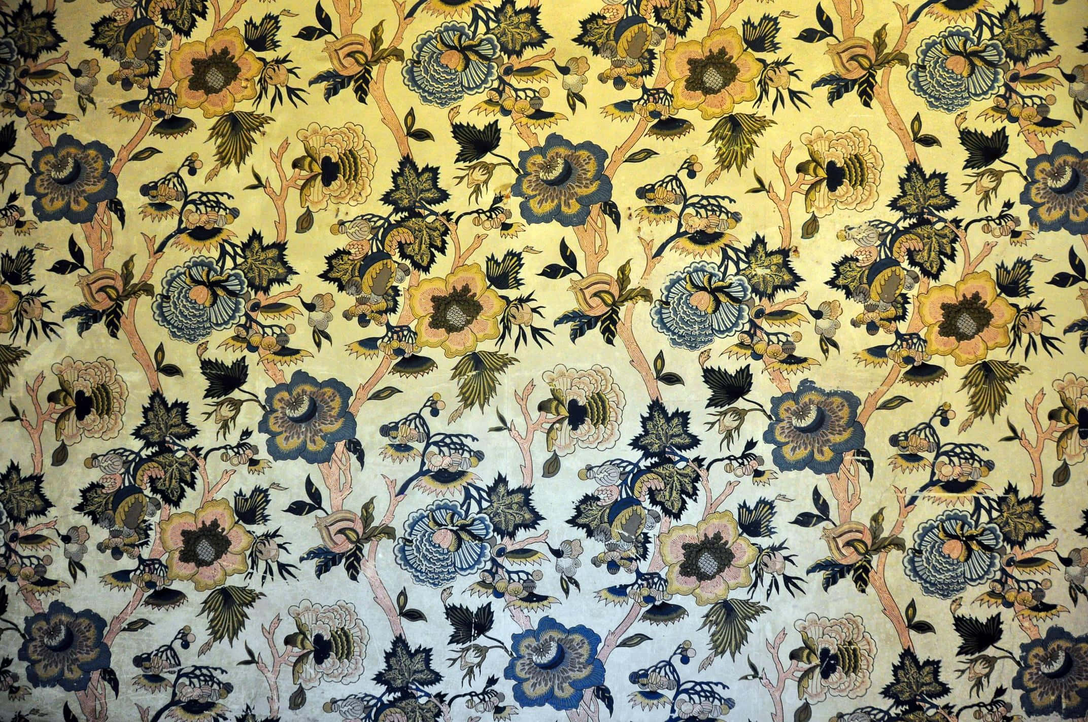 vintage floral pattern, bold blue, yellow, Full HD Desktop Wallpaper