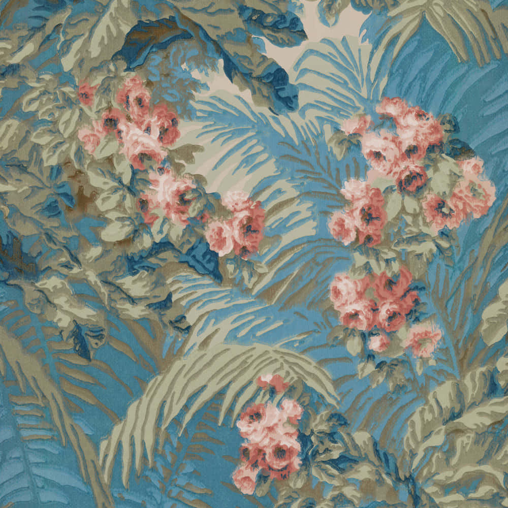 vintage floral fabric pattern, pink roses, lush green leaves, SD Desktop Wallpaper