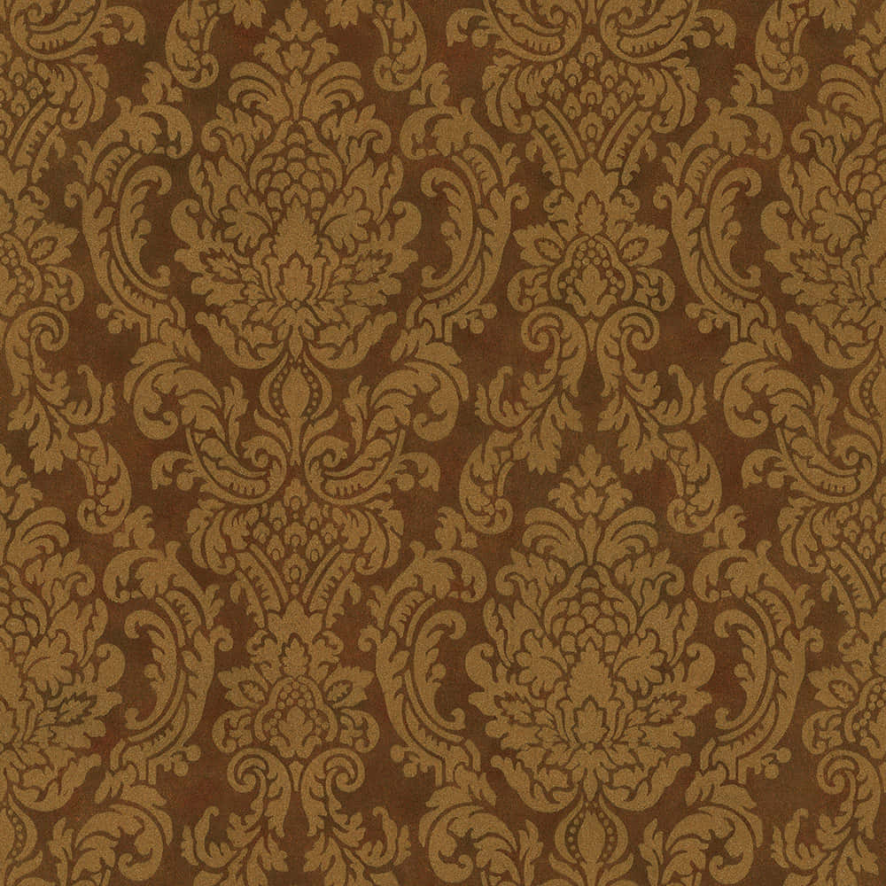 damask pattern, golden floral motifs, rich brown textured background, SD Desktop Wallpaper