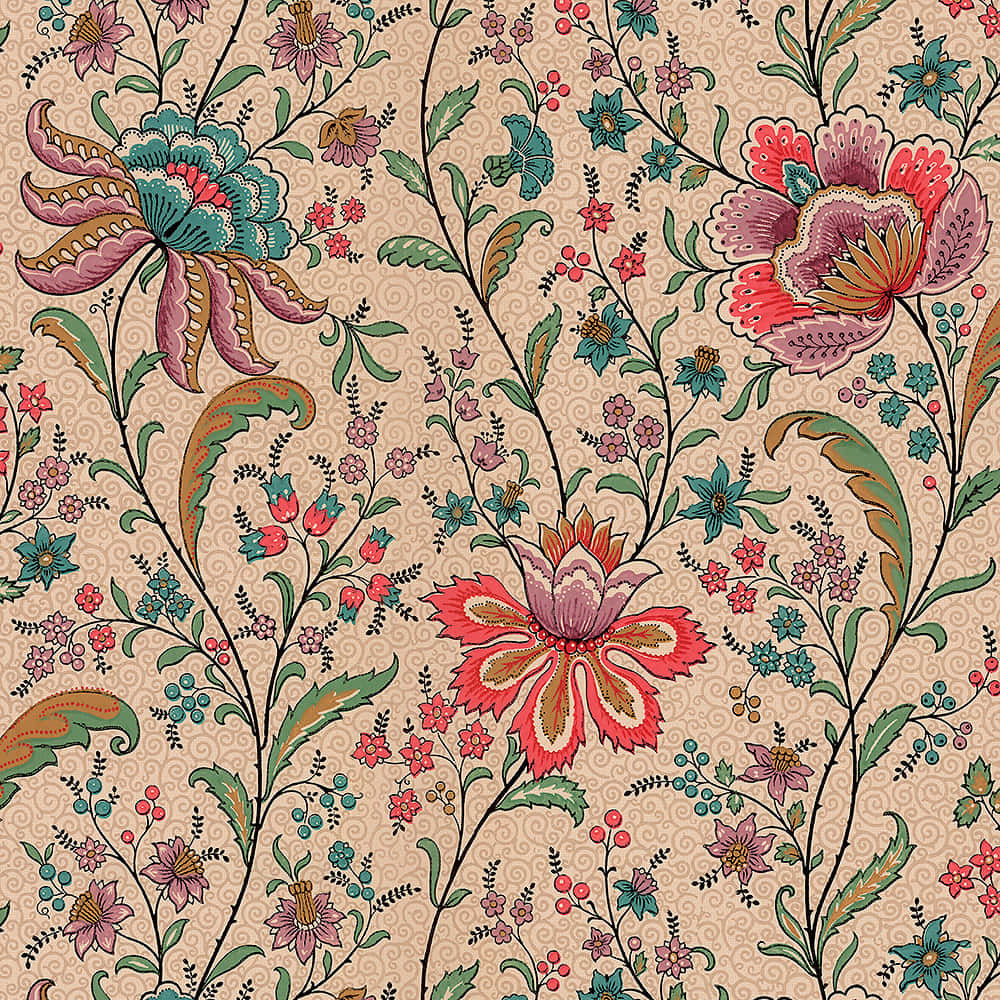 vintage floral pattern, stylized blossoms, swirling vines, SD Desktop Wallpaper