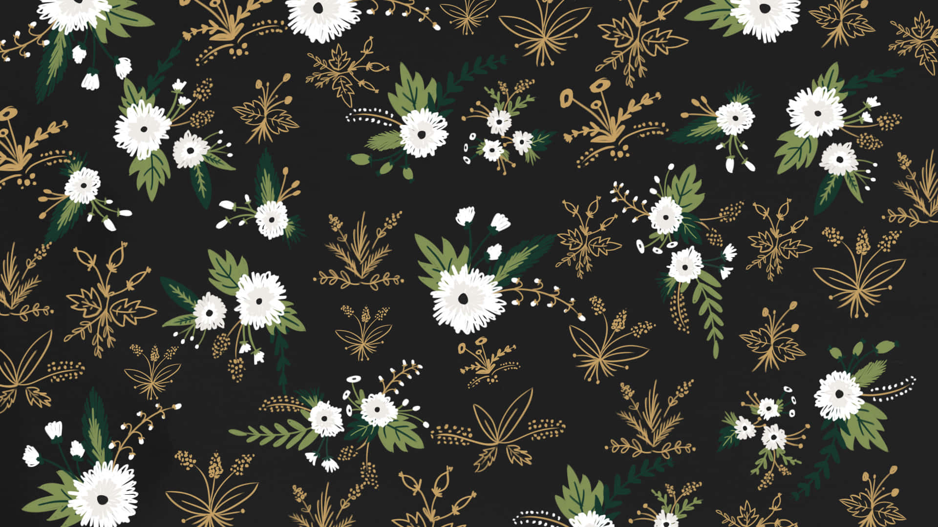 vintage floral pattern, 1920s style, white daisies, Full HD Desktop Wallpaper