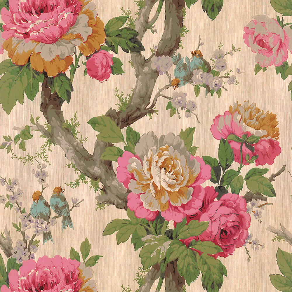 vintage floral pattern, 1920s, pink peonies, SD Desktop Wallpaper