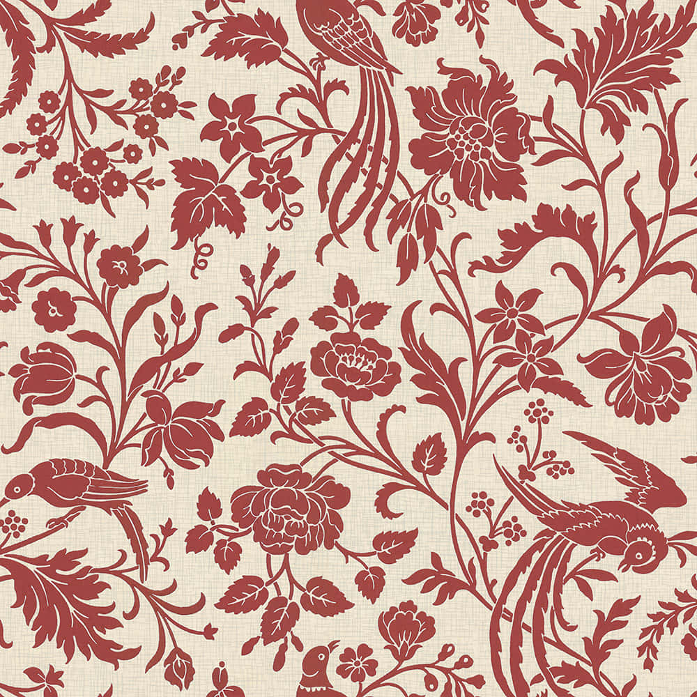 crimson, floral, bird motifs, SD Desktop Wallpaper