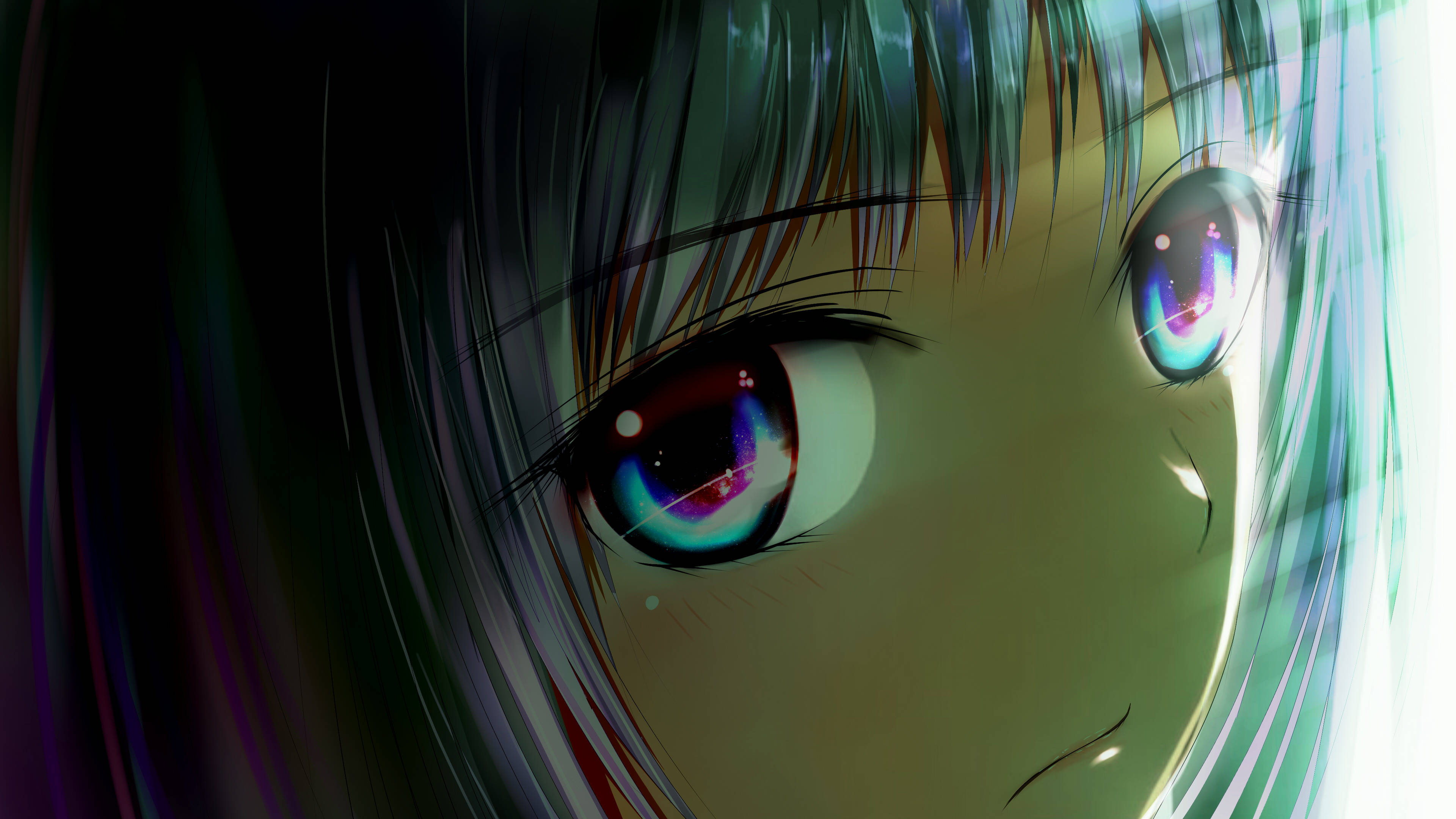 1920x1080 4K, anime girl, glowing multicolored eyes, 4K Desktop Wallpaper