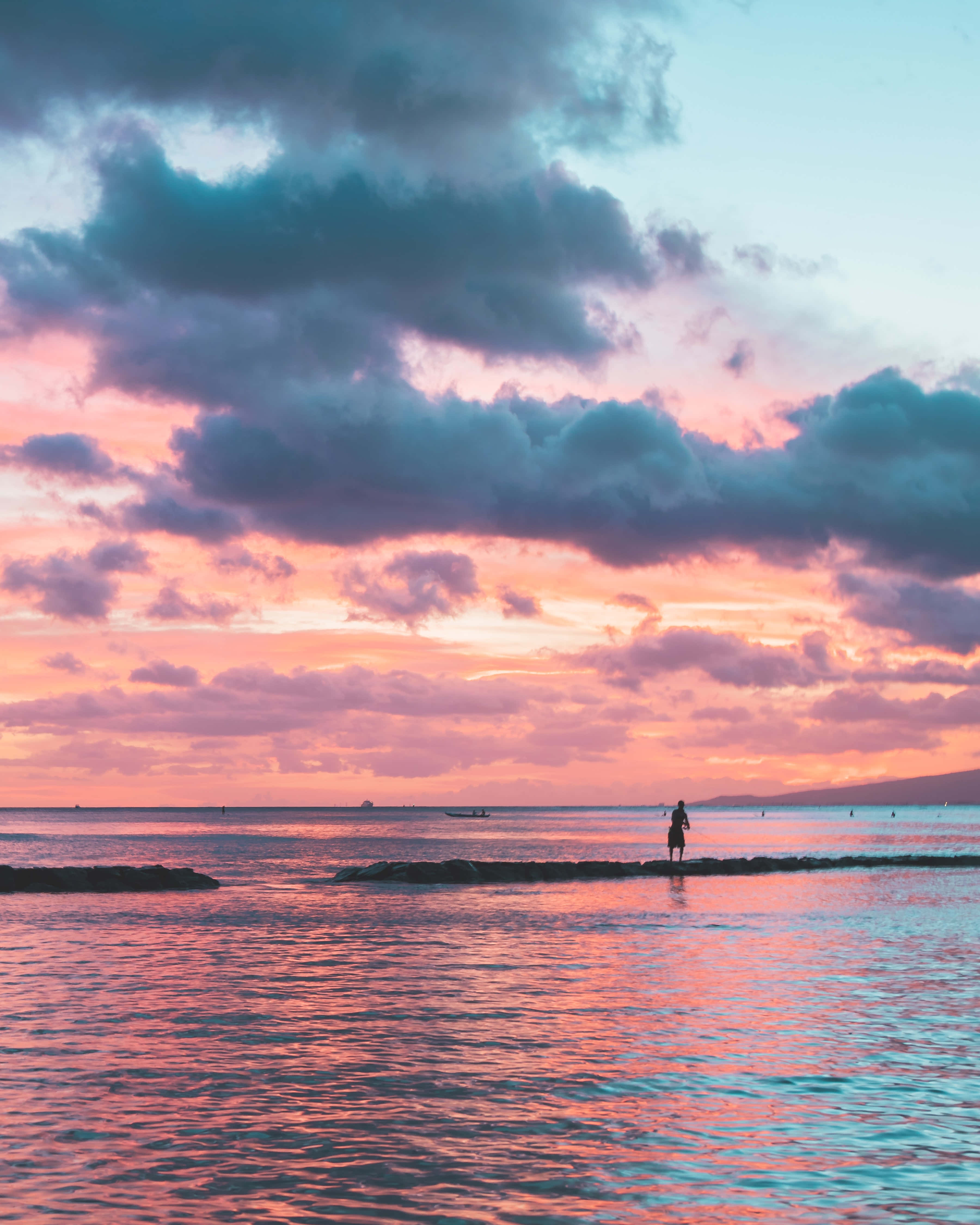 1920x1080 Aesthetic, sunset, pink orange and teal clouds, 4K Phone Wallpaper